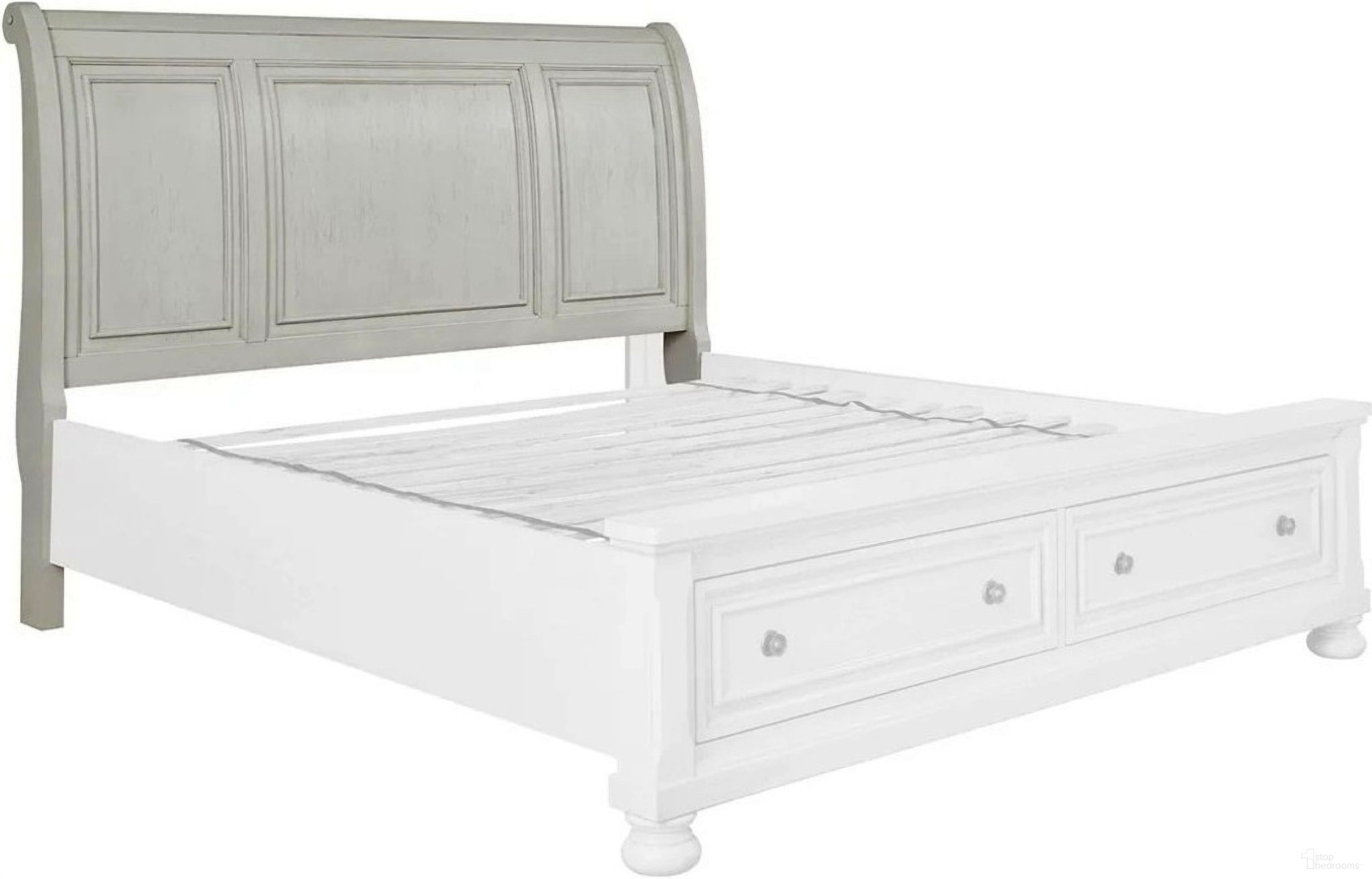 The appearance of Robbinsdale Antique White Queen Sleigh Headboard Only designed by Signature Design by Ashley in the transitional interior design. This antique white piece of furniture  was selected by 1StopBedrooms from Robbinsdale Collection to add a touch of cosiness and style into your home. Sku: B742-77. Material: Wood. Bed Size: Queen.