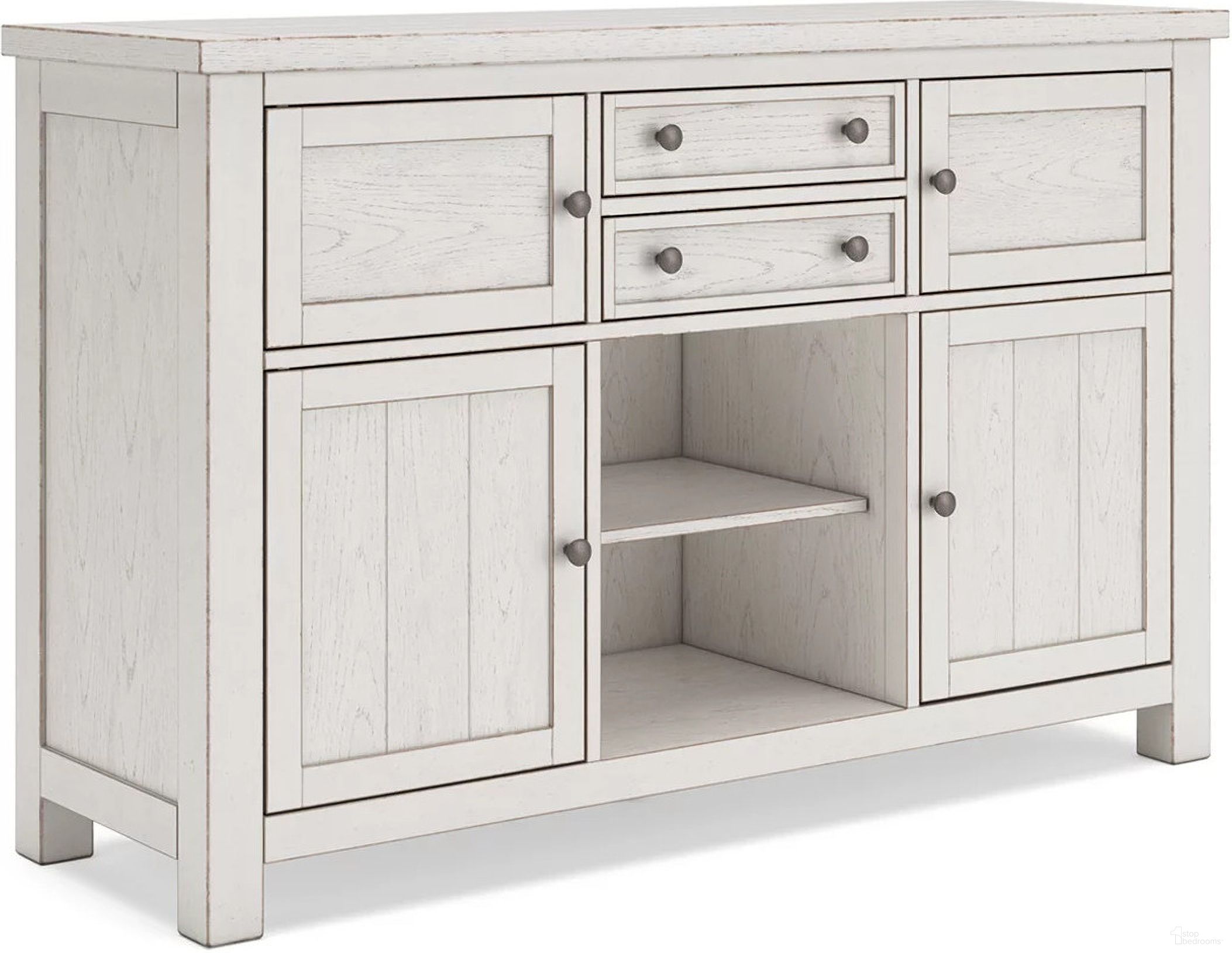 The appearance of Robbinsdale Dining Server In Antique White designed by Signature Design by Ashley in the transitional interior design. This antique white piece of furniture was selected by 1StopBedrooms from Robbinsdale Collection to add a touch of cosiness and style into your home. Sku: D642-60. Material: Wood.