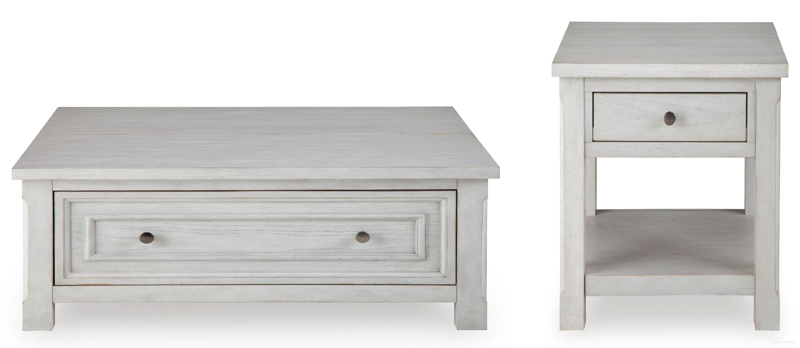 The appearance of Robbinsdale Occasional Table Set In Antique White designed by Signature Design by Ashley in the transitional interior design. This antique white piece of furniture was selected by 1StopBedrooms from Robbinsdale Collection to add a touch of cosiness and style into your home. Sku: T729-00;T729-2. Material: Wood.