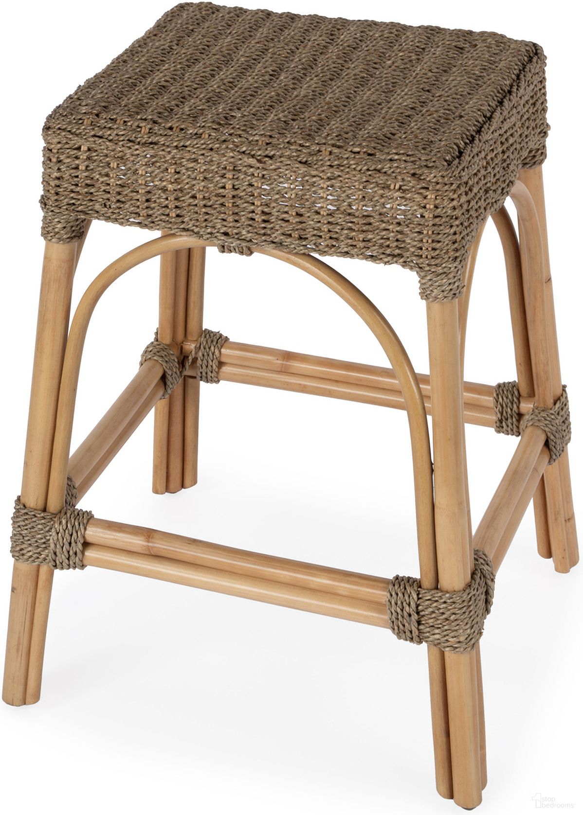 Robias Rectangular Rattan and Mendong Grass 24.5 Inch Counter Stool In Light Brown