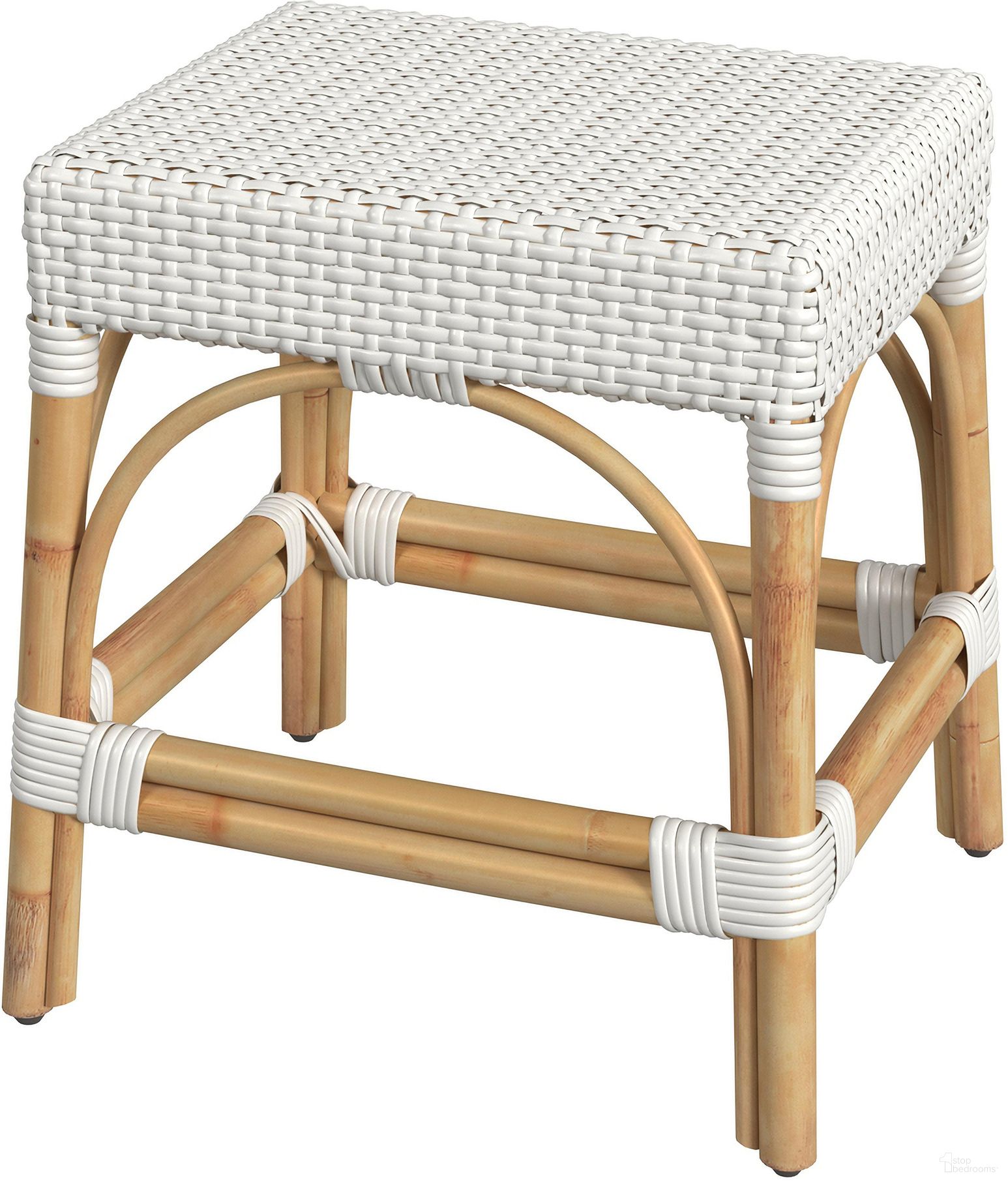 Robias Rattan Rectangular 18 Inch Dining Stool In White