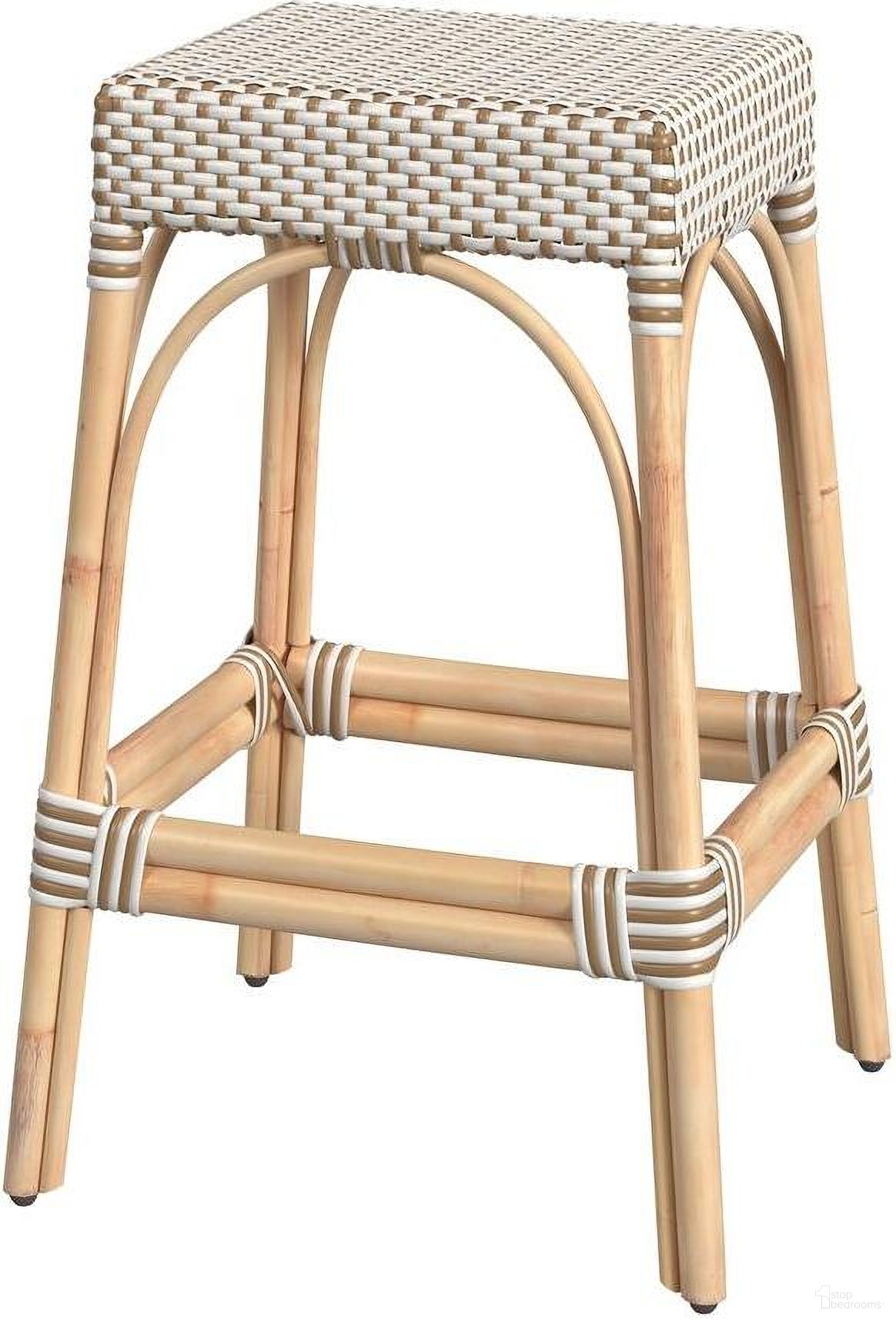 The appearance of Robias Rectangular Rattan 30 Inch Bar Stool In White and Tan Dot designed by Butler Specialty Company in the coastal interior design. This tan/white piece of furniture was selected by 1StopBedrooms from Robias Collection to add a touch of cosiness and style into your home. Sku: 5604415. Material: Rattan.