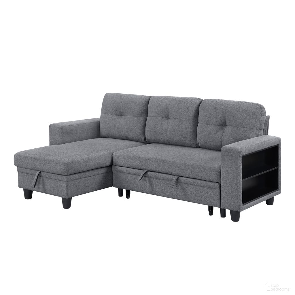 The appearance of Robinson Sectional with Reversible Chaise, Pull-out Bed, Shelves and Charging Ports In Gray designed by Homelegance in the modern / contemporary interior design. This gray piece of furniture was selected by 1StopBedrooms from Robinson Collection to add a touch of cosiness and style into your home. Sku: 9705GY-VC;9705GY-2A;9705GY-AB. Material: Boucle.