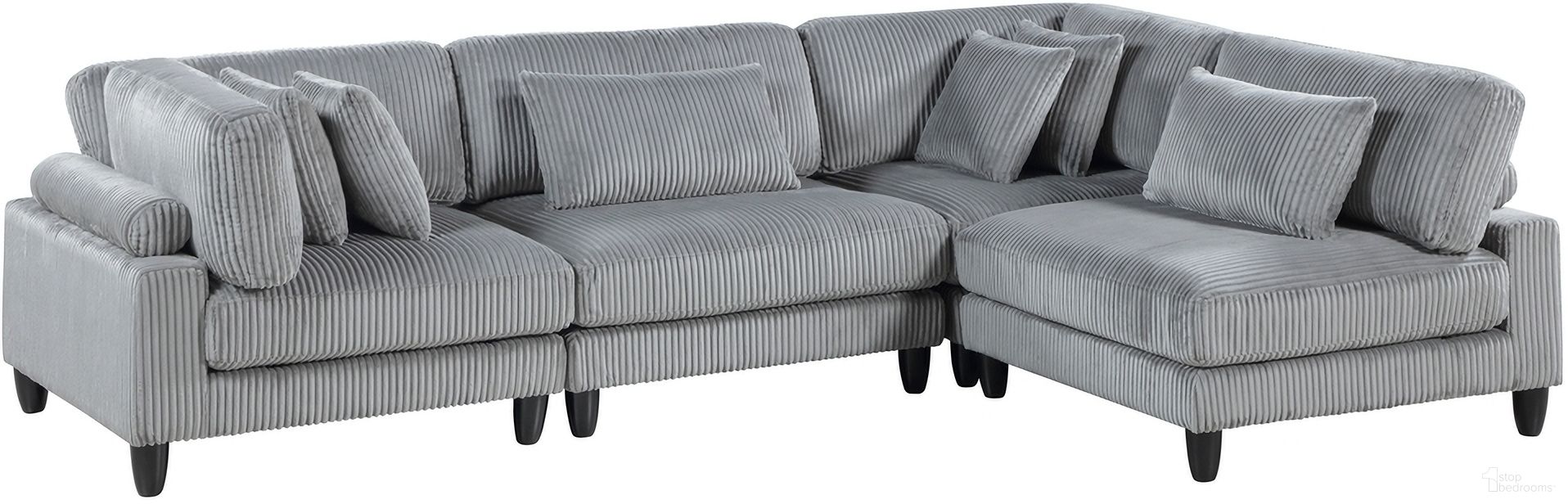 The appearance of Robstown 4-Piece Modular Sectional In Gray designed by Homelegance in the modern / contemporary interior design. This gray piece of furniture was selected by 1StopBedrooms from Robstown Collection to add a touch of cosiness and style into your home. Sku: 9688GY-AC;9688GY-AC;9688GY-CR;9688GY-CR. Layout: L-Shape. Material: Corduroy.