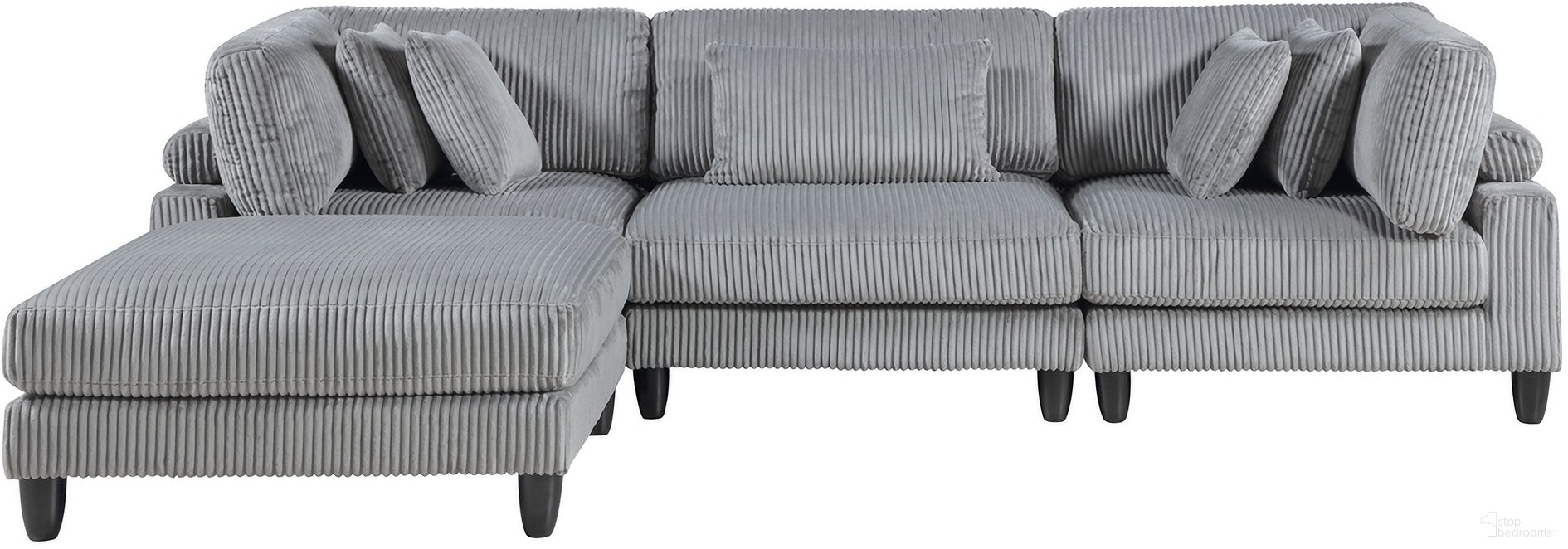 The appearance of Robstown 4-Piece Modular Sectional with Ottoman In Gray designed by Homelegance in the modern / contemporary interior design. This gray piece of furniture was selected by 1StopBedrooms from Robstown Collection to add a touch of cosiness and style into your home. Sku: 9688GY-CR;9688GY-CR;9688GY-AC;9688GY-4. Material: Corduroy.