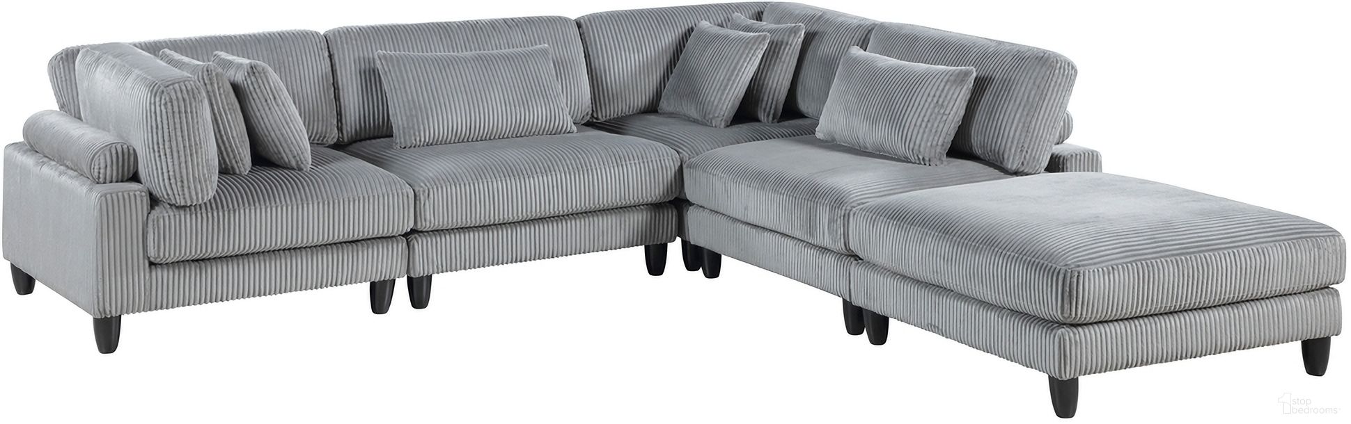 The appearance of Robstown 5-Piece Modular Sectional with Ottoman In Gray designed by Homelegance in the modern / contemporary interior design. This gray piece of furniture was selected by 1StopBedrooms from Robstown Collection to add a touch of cosiness and style into your home. Sku: 9688GY-4;9688GY-AC;9688GY-AC;9688GY-CR;9688GY-CR. Material: Corduroy.