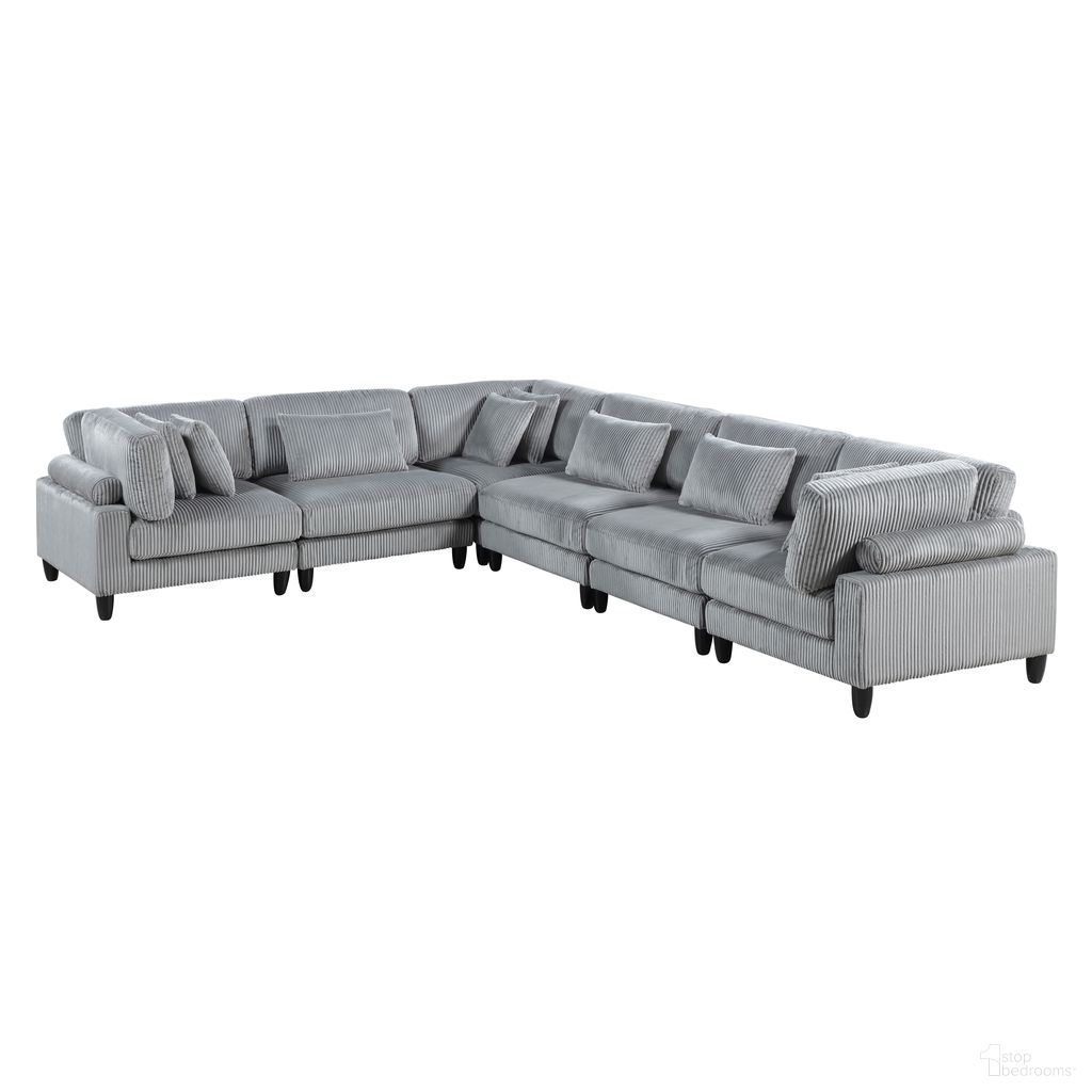 The appearance of Robstown 6-Piece Modular Sectional In Gray designed by Homelegance in the modern / contemporary interior design. This gray piece of furniture  was selected by 1StopBedrooms from Robstown Collection to add a touch of cosiness and style into your home. Sku: 9688GY-AC;9688GY-AC;9688GY-AC;9688GY-CR;9688GY-CR;9688GY-CR. Layout: L-Shape. Material: Corduroy.