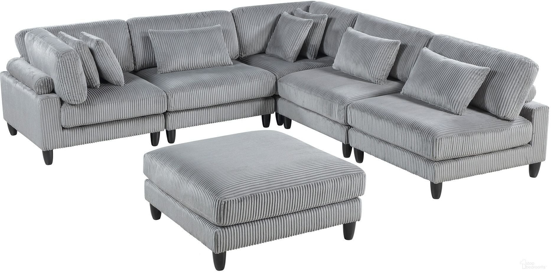 The appearance of Robstown 6-Piece Modular Sectional with Ottoman In Gray designed by Homelegance in the modern / contemporary interior design. This gray piece of furniture was selected by 1StopBedrooms from Robstown Collection to add a touch of cosiness and style into your home. Sku: 9688GY-CR;9688GY-CR;9688GY-AC;9688GY-AC;9688GY-AC;9688GY-4. Layout: L-Shape. Material: Corduroy.