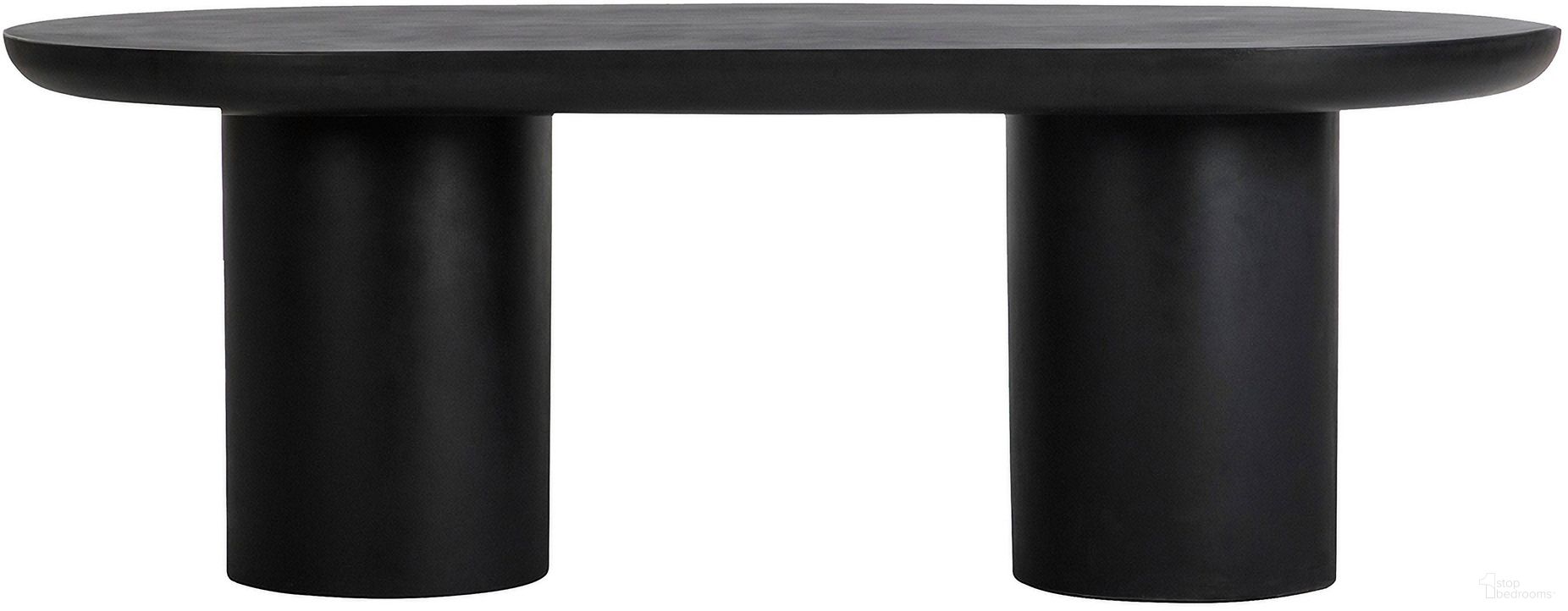 The appearance of Rocca Dining Table In Black designed by Moes Home in the modern / contemporary interior design. This black piece of furniture  was selected by 1StopBedrooms from Rocca Collection to add a touch of cosiness and style into your home. Sku: ZT-1033-02-0. Table Base Style: Double Pedestal. Table Top Shape: Oval. Material: Concrete. Size: 40" x 83".