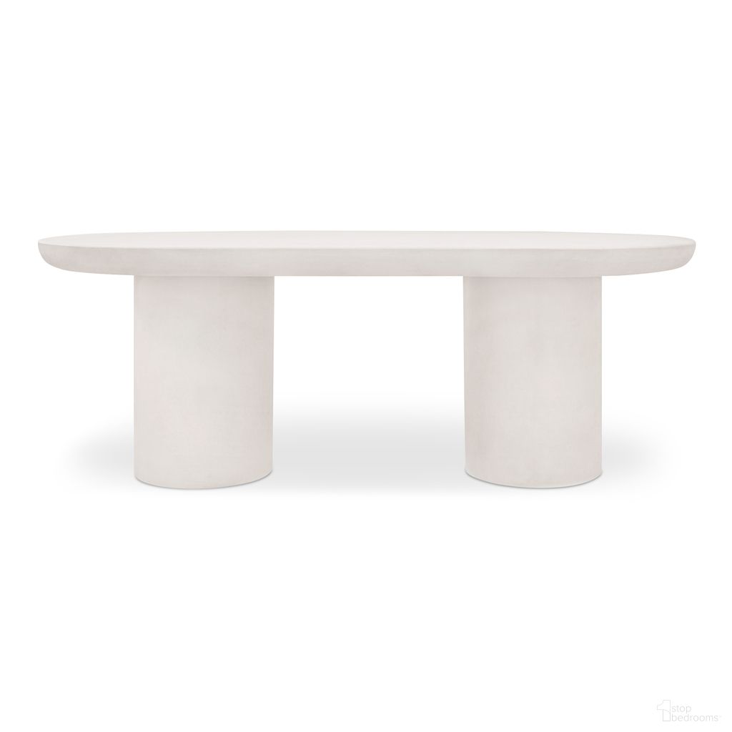 The appearance of Rocca Dining Table In Cream designed by Moes Home in the modern / contemporary interior design. This cream piece of furniture  was selected by 1StopBedrooms from Rocca Collection to add a touch of cosiness and style into your home. Sku: ZT-1033-05-0. Table Base Style: Double Pedestal. Table Top Shape: Rectangular. Material: Concrete. Size: 39" x 83".