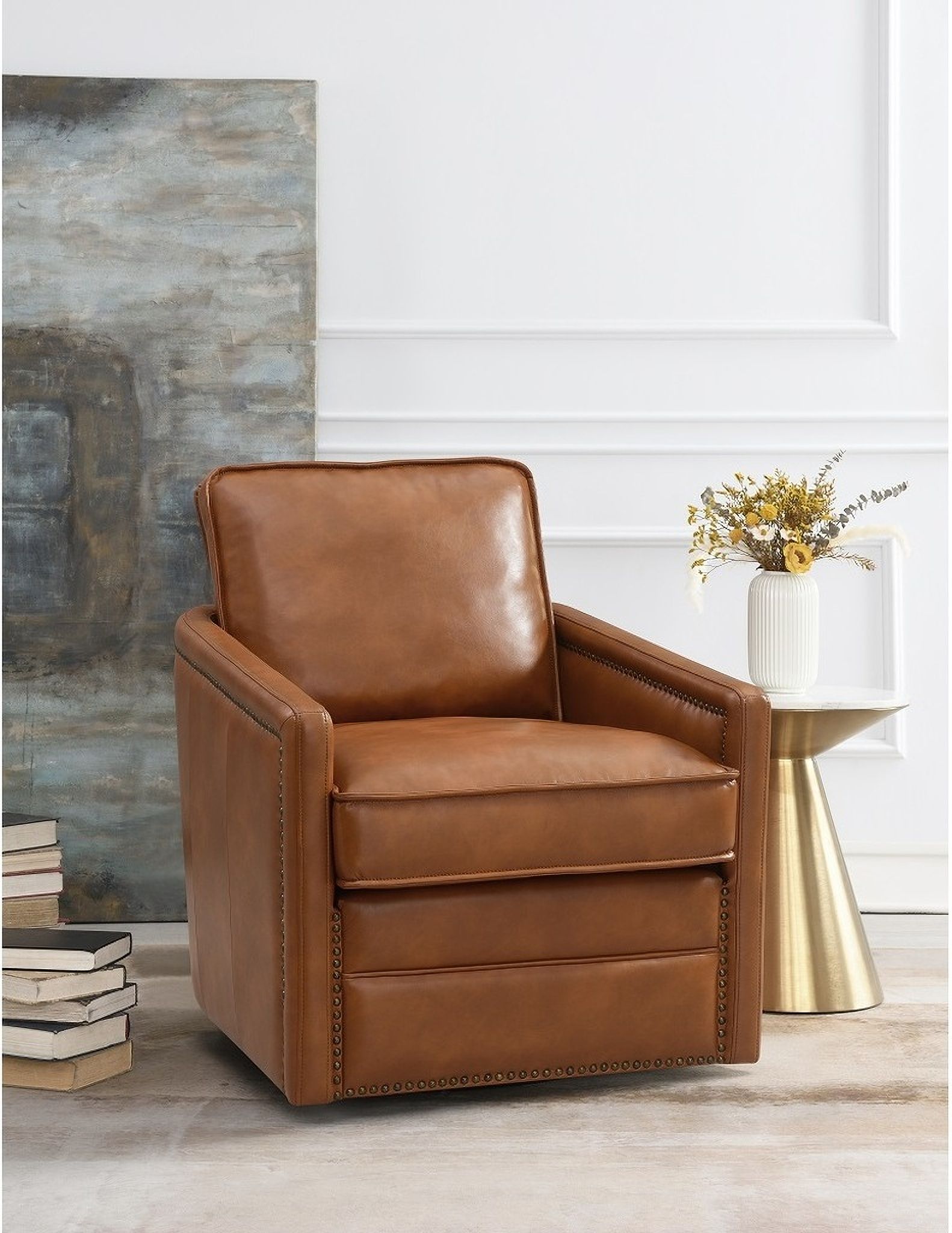 The appearance of Rocha Swivel Chair With Glider In Brown Leather Aire designed by ACME in the industrial interior design. This brown piece of furniture  was selected by 1StopBedrooms from Rocha Collection to add a touch of cosiness and style into your home. Sku: AC01886. Material: Wood.