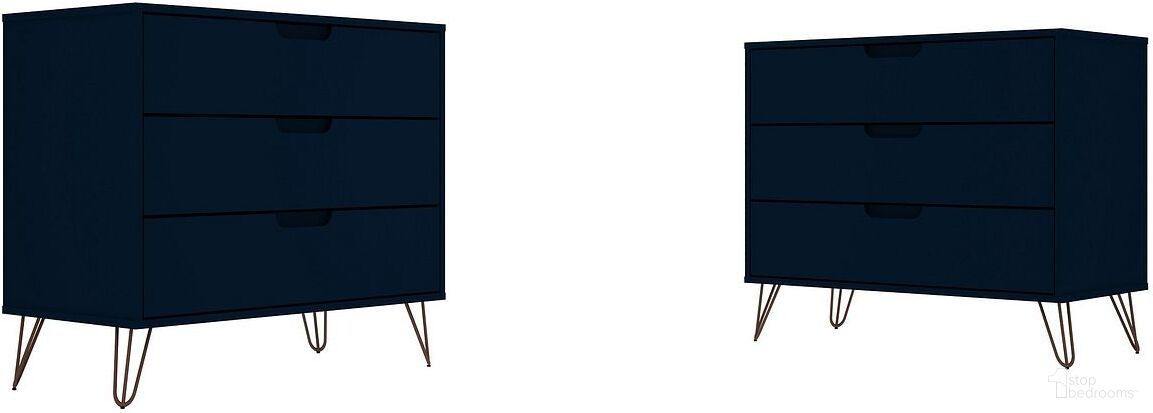 The appearance of Rockefeller Dresser - Set of 2 in Tatiana Midnight Blue designed by Manhattan Comfort in the transitional interior design. This tatiana midnight blue piece of furniture  was selected by 1StopBedrooms from Rockefeller Collection to add a touch of cosiness and style into your home. Sku: 103GMC4;103GMC4. Material: MDF.