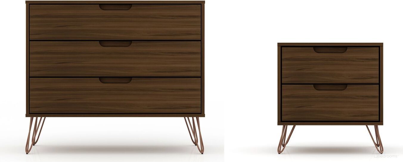 The appearance of Rockefeller Mic Century - Modern Dresser And Nightstand With Drawers - Set of 2 In Brown designed by Manhattan Comfort in the transitional interior design. This brown piece of furniture  was selected by 1StopBedrooms from Rockefeller Collection to add a touch of cosiness and style into your home. Sku: 102GMC5;103GMC5. Material: MDF.