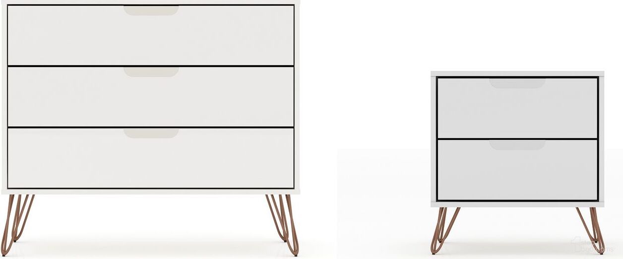 The appearance of Rockefeller Mic Century - Modern Dresser And Nightstand With Drawers - Set of 2 In White designed by Manhattan Comfort in the transitional interior design. This white piece of furniture was selected by 1StopBedrooms from Rockefeller Collection to add a touch of cosiness and style into your home. Sku: 102GMC1;103GMC1. Material: MDF.