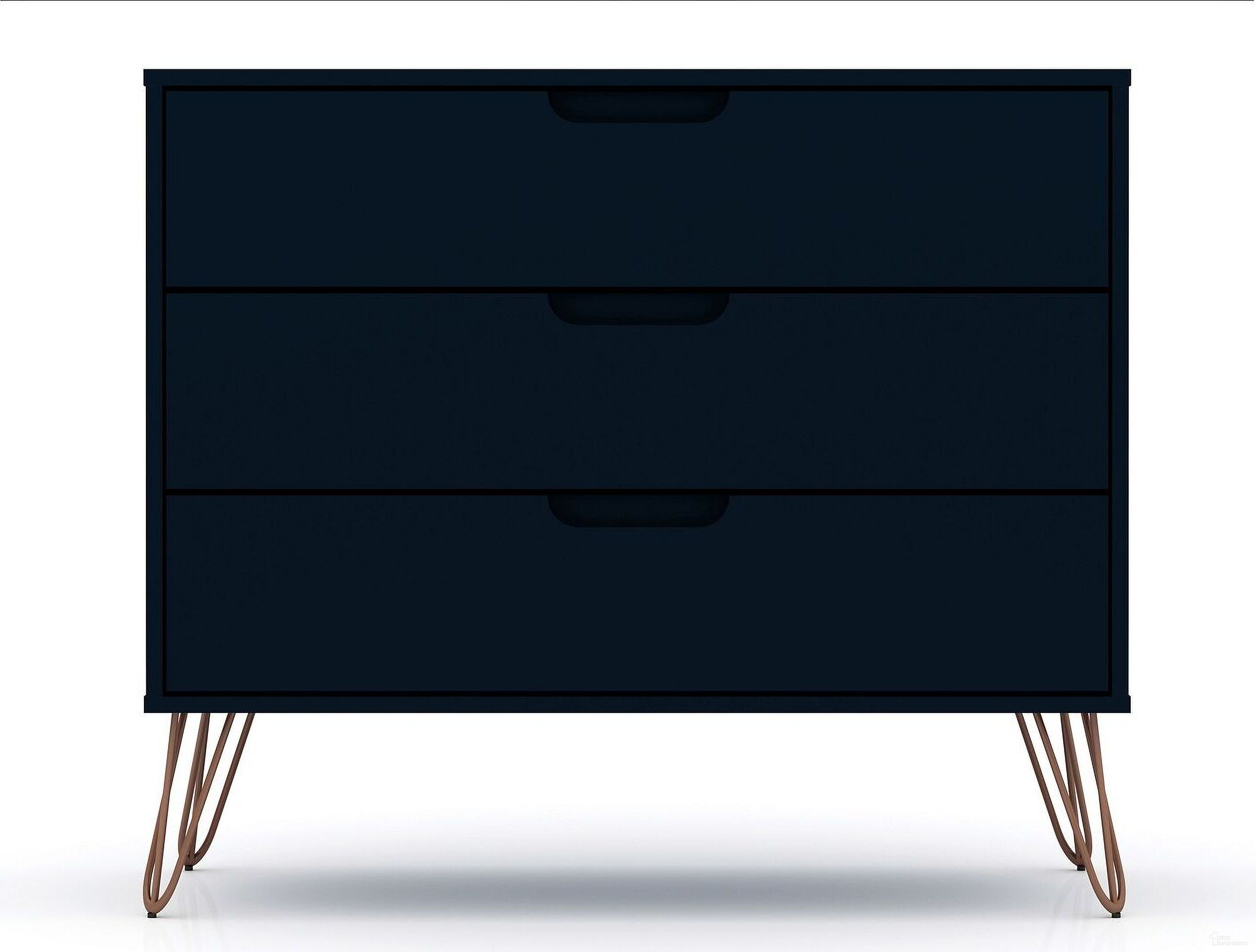 Rockefeller Mid-Century Modern Dresser with 3 Drawers In Tatiana Midnight Blue