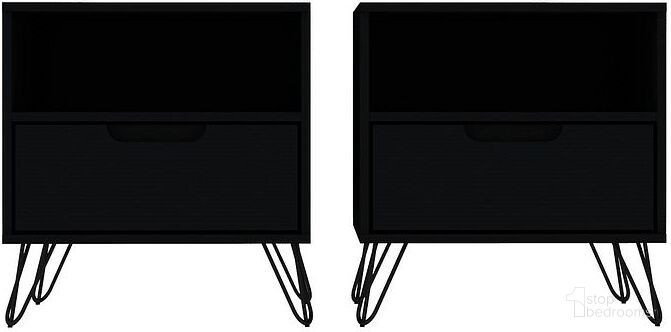 The appearance of Rockefeller Nightstand 1.0 - Set of 2 in Black designed by Manhattan Comfort in the transitional interior design. This black piece of furniture was selected by 1StopBedrooms from Rockefeller Collection to add a touch of cosiness and style into your home. Sku: 101GMC2;101GMC2. Material: MDF.