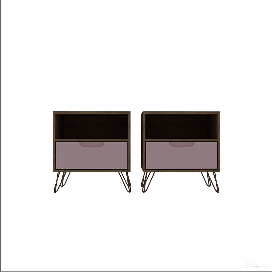 The appearance of Rockefeller Nightstand 1.0 - Set of 2 in Nature and Rose Pink designed by Manhattan Comfort in the transitional interior design. This pink piece of furniture was selected by 1StopBedrooms from Rockefeller Collection to add a touch of cosiness and style into your home. Sku: 101GMC6;101GMC6. Material: MDF.