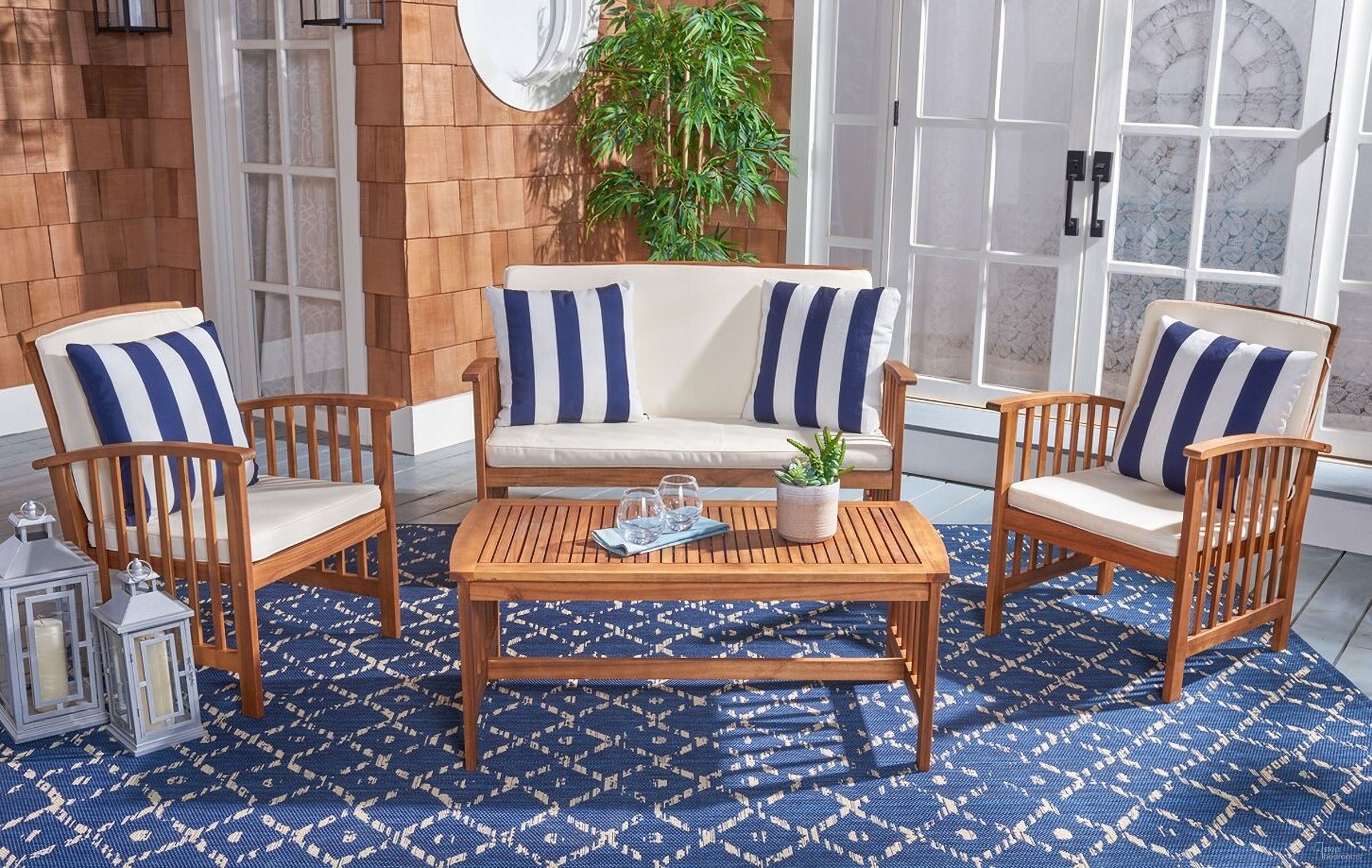 The appearance of Rocklin 4 Piece Outdoor Set In Beige designed by Safavieh in the modern / contemporary interior design. This beige piece of furniture was selected by 1StopBedrooms from Rocklin Collection to add a touch of cosiness and style into your home. Sku: PAT7007G. Material: Wood.