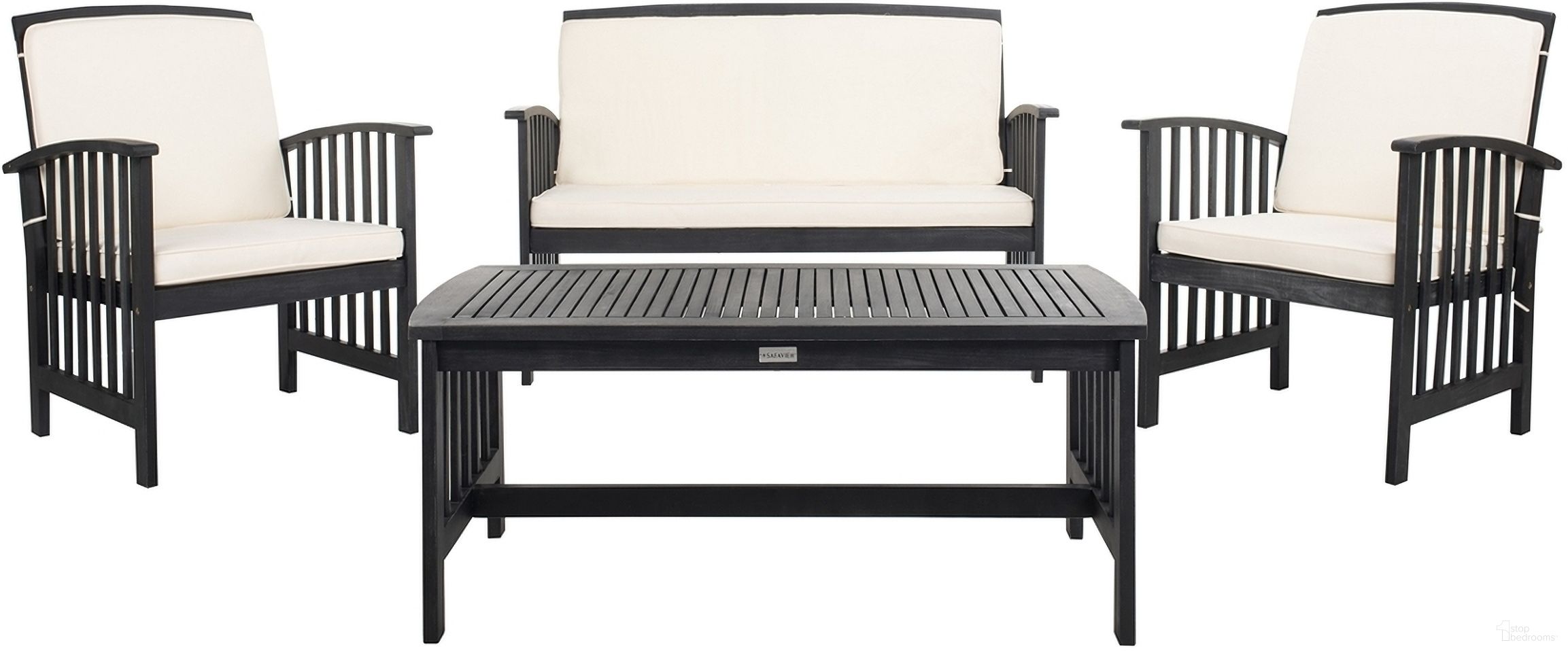 The appearance of Rocklin Black and White 4 Piece Outdoor Set designed by Safavieh in the modern / contemporary interior design. This black and beige piece of furniture was selected by 1StopBedrooms from Rocklin Collection to add a touch of cosiness and style into your home. Sku: PAT7007E. Material: Steel.