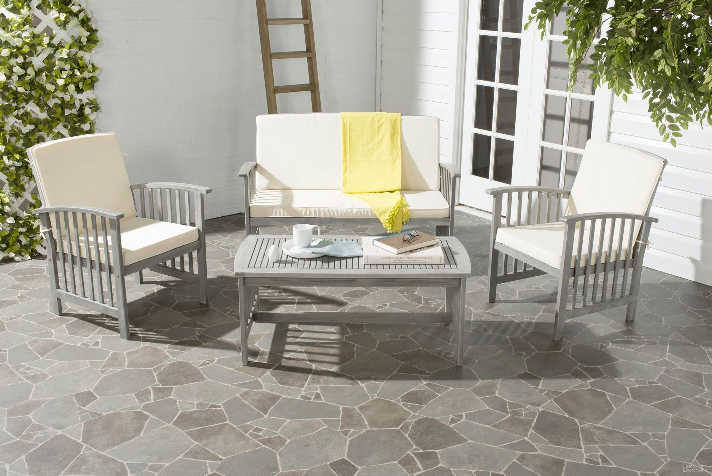 The appearance of Rocklin Gray Wash and Beige 4-Piece Outdoor Set designed by Safavieh in the modern / contemporary interior design. This beige and grey piece of furniture was selected by 1StopBedrooms from Rocklin Collection to add a touch of cosiness and style into your home. Sku: PAT7007B. Material: Steel.