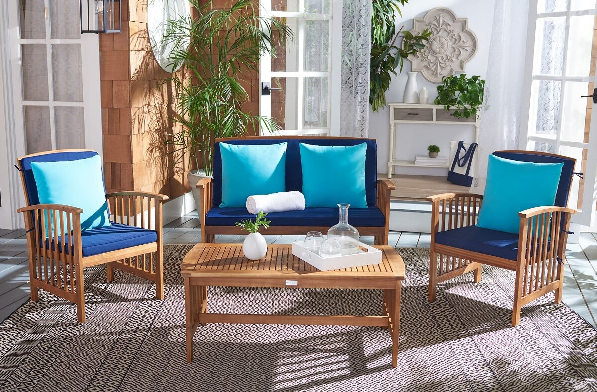 The appearance of Rocklin Teak Look 5-Piece Outdoor Set In Navy designed by Safavieh in the modern / contemporary interior design. This navy piece of furniture was selected by 1StopBedrooms from Rocklin Collection to add a touch of cosiness and style into your home. Sku: PAT7007C. Material: Steel.