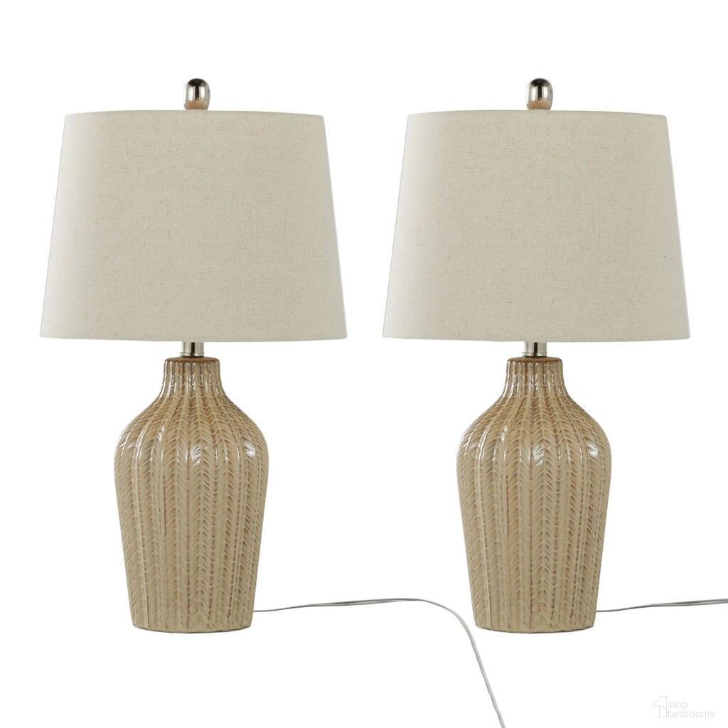 Rockwell 23 Inch Linen Shade Ceramic Table Lamp Set of 2 In Cuban Sand and Polished Nickel