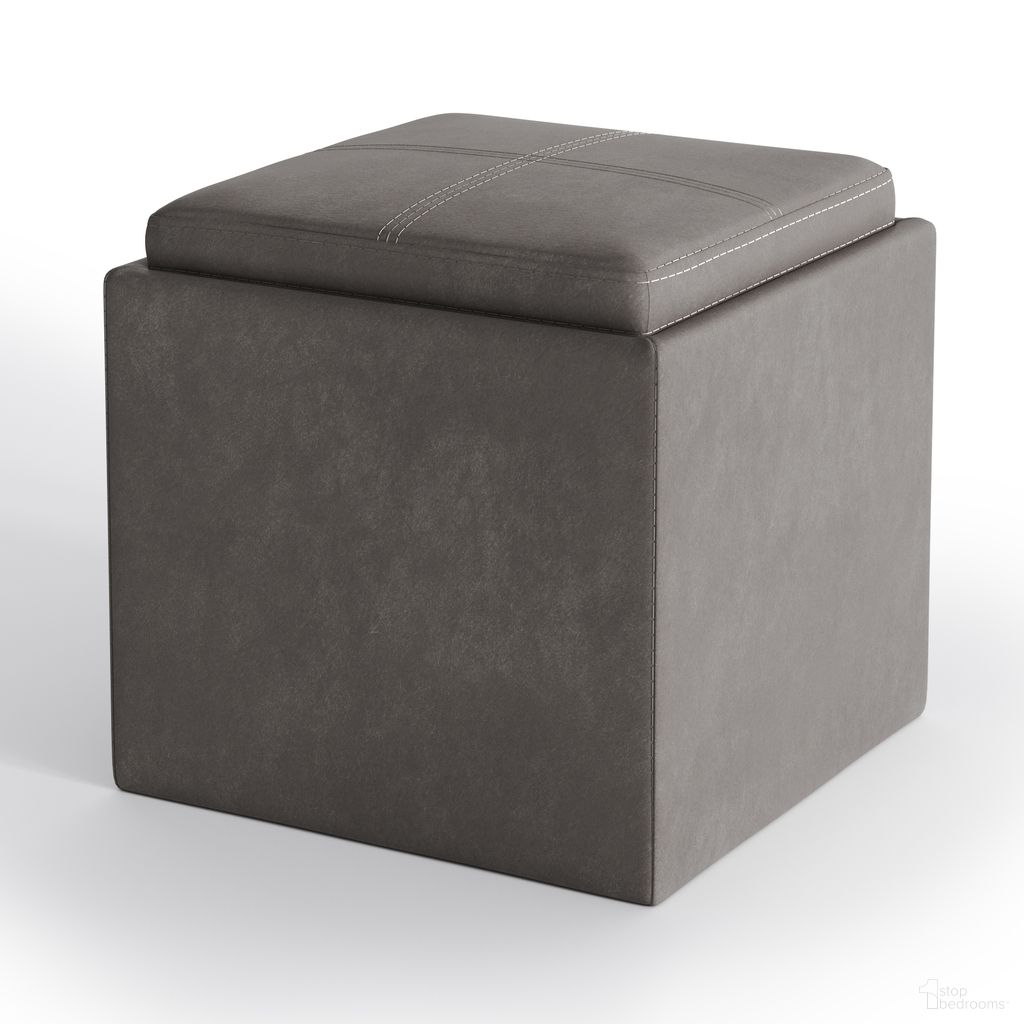 The appearance of Rockwood Vegan Faux Leather Cube Storage Ottoman with Tray In Distressed Slate Grey designed by Simpli Home in the modern / contemporary interior design. This distressed slate grey piece of furniture was selected by 1StopBedrooms from Rockwood Collection to add a touch of cosiness and style into your home. Sku: AXCOT-254-DGS. Material: Faux Leather.