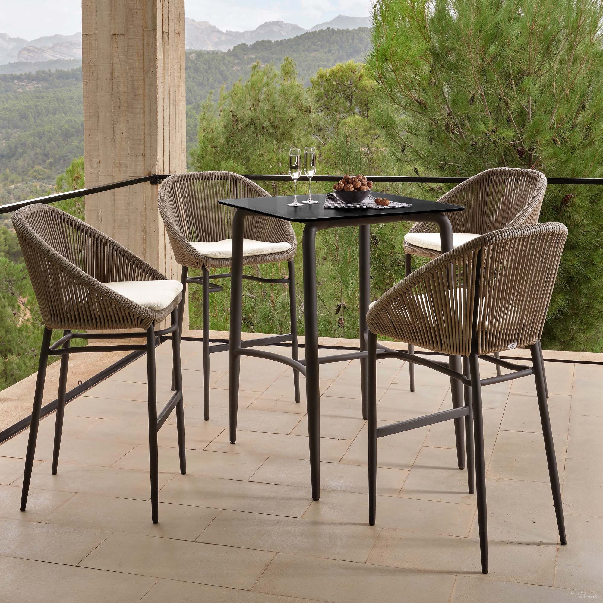 Rodona 5-Piece Pub Set with Sunbrella Cushions In Gray