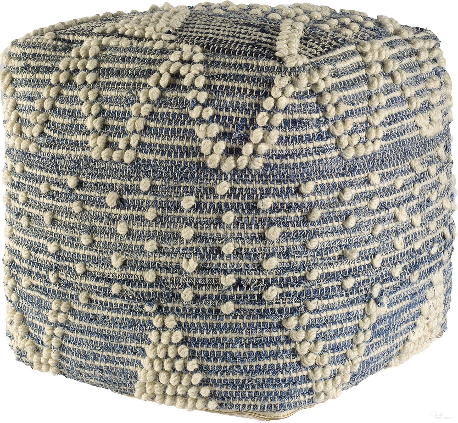 The appearance of Rofi Pouf In Blue and Ivory designed by Mercana in the modern / contemporary interior design. This blue and ivory piece of furniture was selected by 1StopBedrooms from Rofi Collection to add a touch of cosiness and style into your home. Sku: 67584. Material: Cotton.