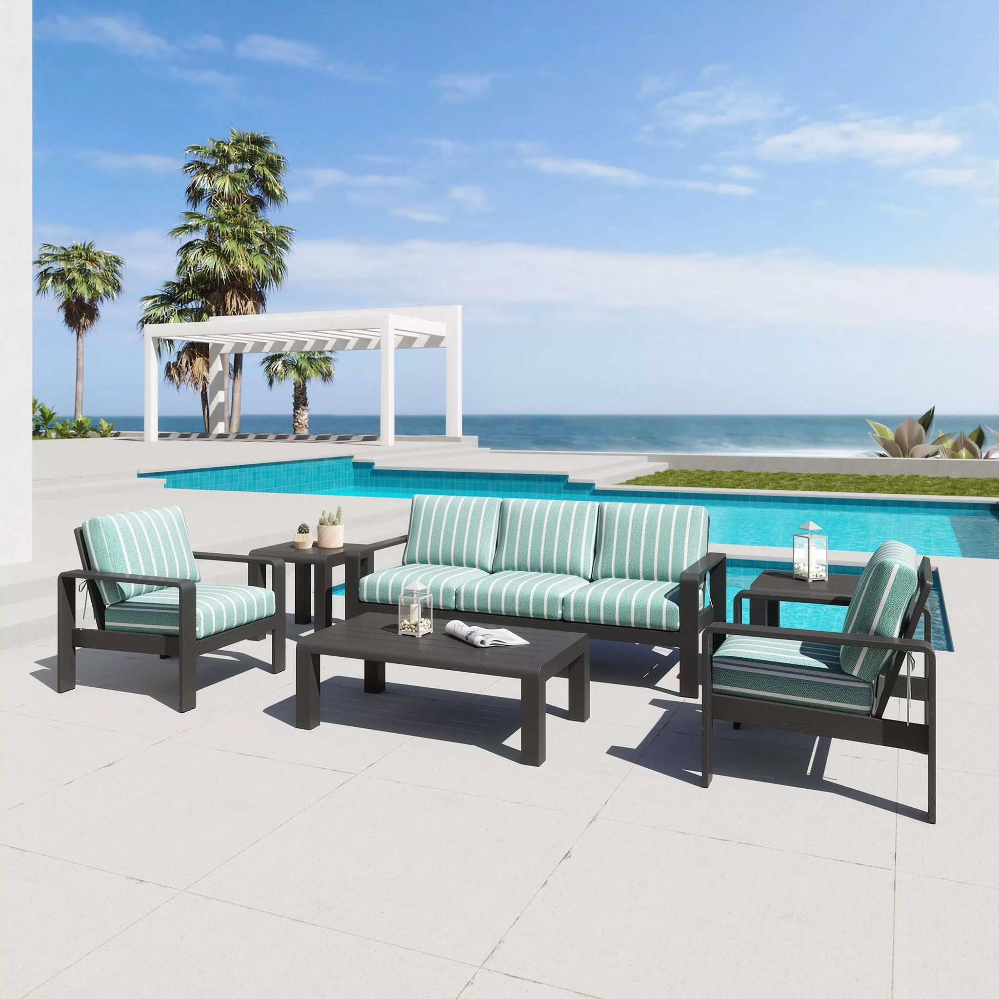 The appearance of Rolig Outdoor Living Room Set In Green designed by Zuo Modern in the modern / contemporary interior design. This green piece of furniture  was selected by 1StopBedrooms from Rolig Collection to add a touch of cosiness and style into your home. Sku: 704089;704088. Material: Olefin.
