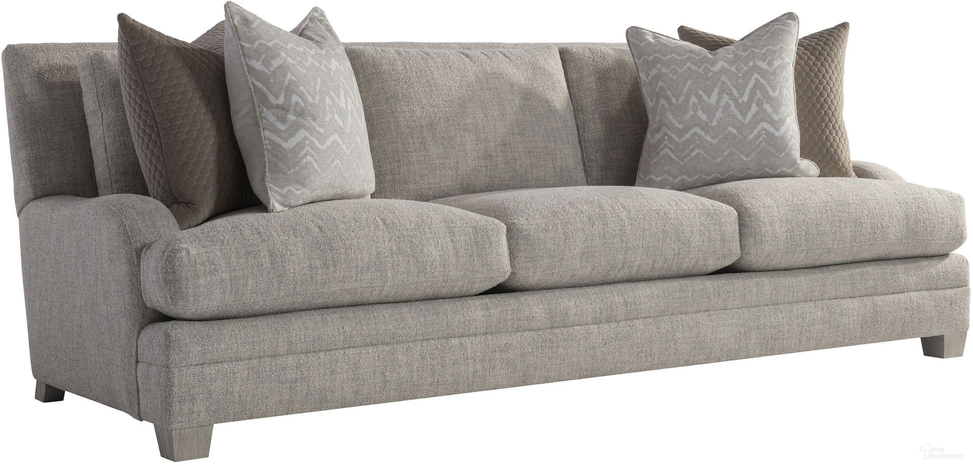 The appearance of Rollins Fabric Sofa designed by Bernhardt in the modern / contemporary interior design. This beige/tan boucle piece of furniture  was selected by 1StopBedrooms from Rollins Collection to add a touch of cosiness and style into your home. Sku: P7107A. Material: Fabric. Upholstery Material: Boucle.
