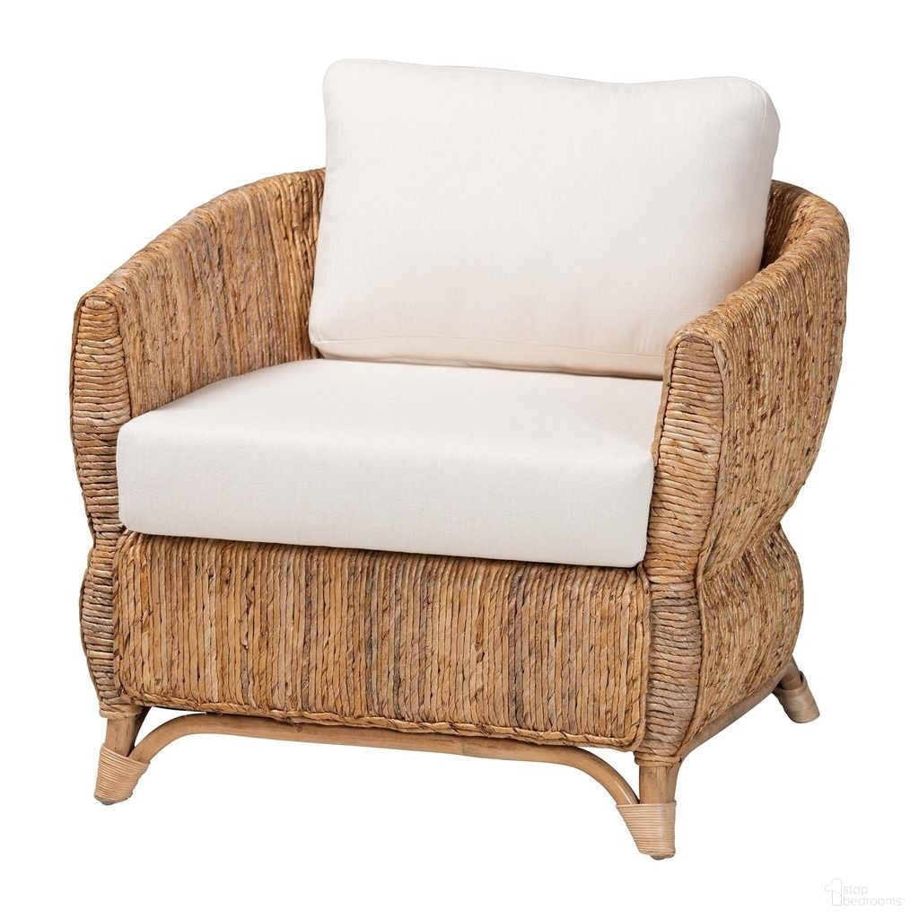 Roma Handwoven Rattan and Seagrass Armchair with Cushions In Natural Brown