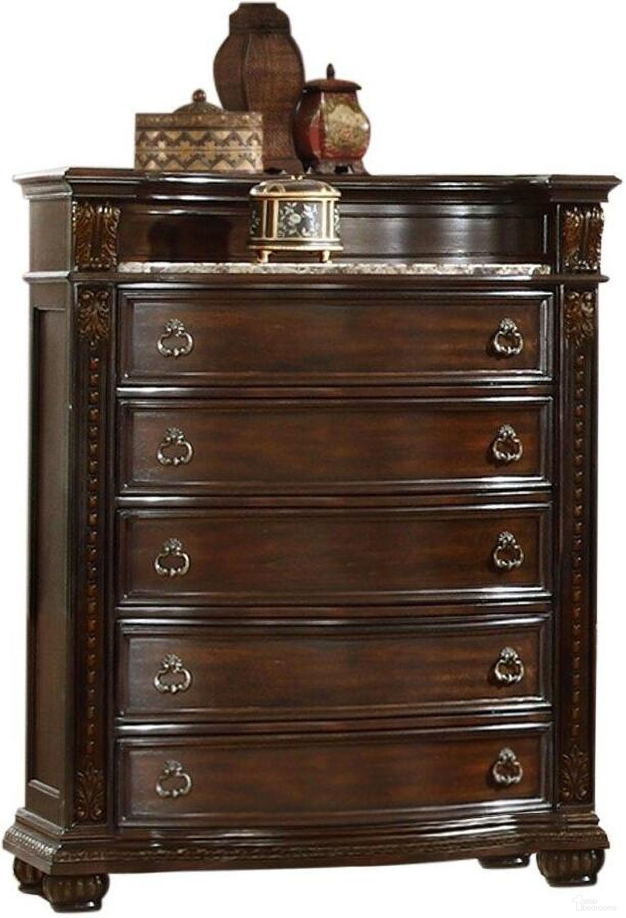 The appearance of Roma Traditional Style Chest Made With Wood In Dark Walnut designed by Galaxy Home Furnishings in the traditional interior design. This walnut piece of furniture was selected by 1StopBedrooms from Roma Collection to add a touch of cosiness and style into your home. Sku: 808857853837. Material: Wood.
