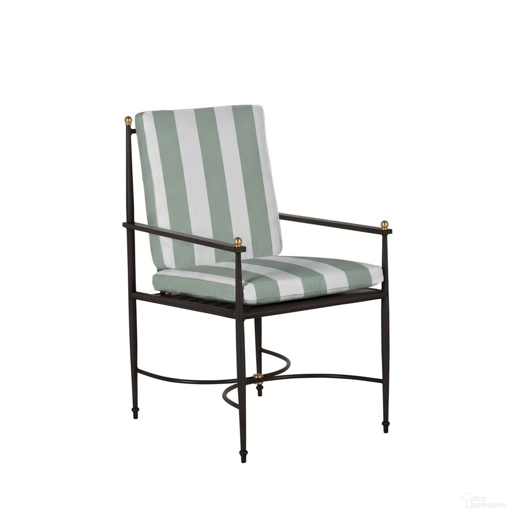 The appearance of Roma Wrought Aluminum Outdoor Arm Chair In Cabana Mist Stripe designed by Summer Classics in the traditional interior design. This cabana mist stripe piece of furniture was selected by 1StopBedrooms from Roma Collection to add a touch of cosiness and style into your home. Sku: 436531+C830H15055W15055. Material: Aluminum.