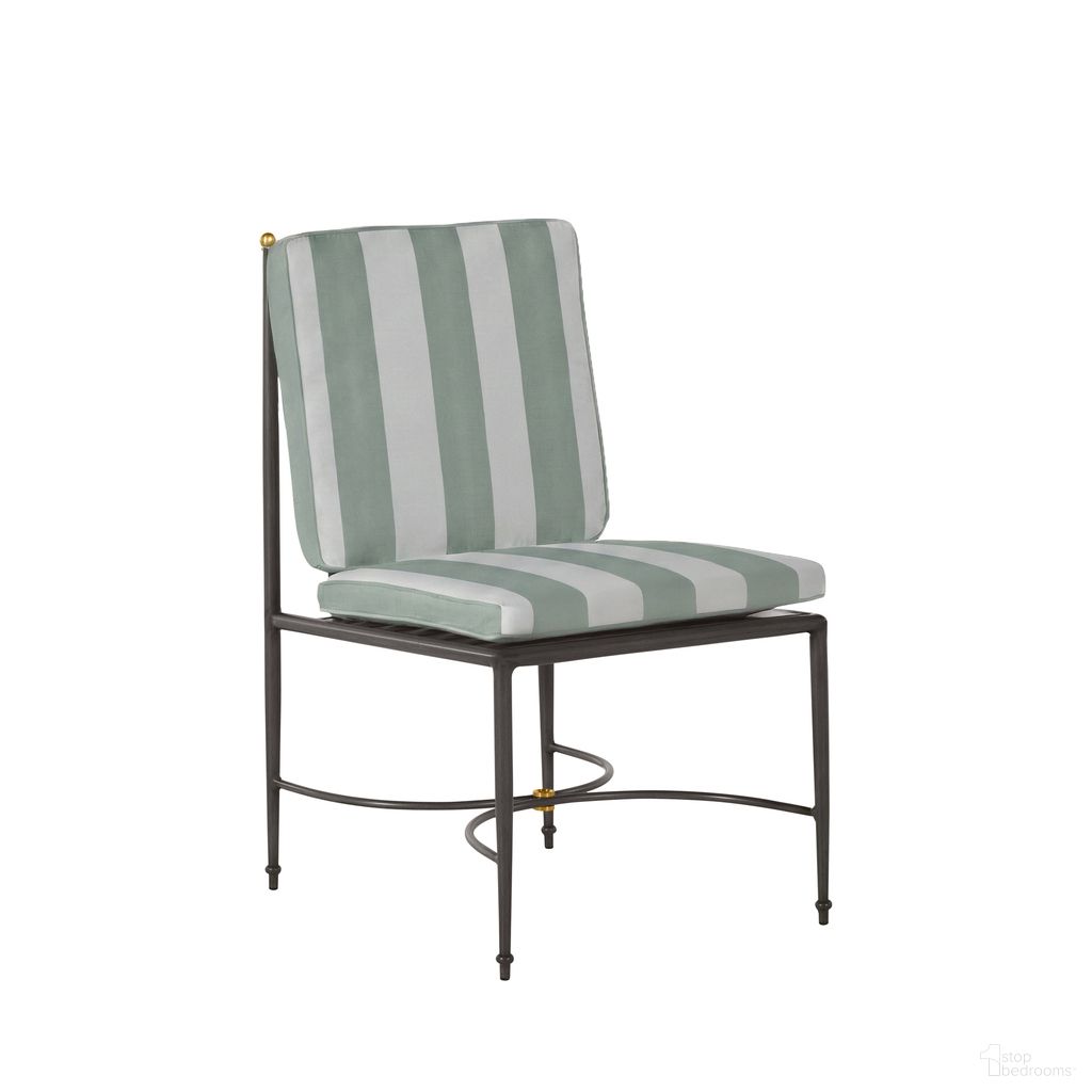 The appearance of Roma Wrought Aluminum Outdoor Side Chair In Cabana Mist Stripe designed by Summer Classics in the traditional interior design. This cabana mist stripe piece of furniture was selected by 1StopBedrooms from Roma Collection to add a touch of cosiness and style into your home. Sku: 436831+C833H15055W15055. Material: Aluminum.