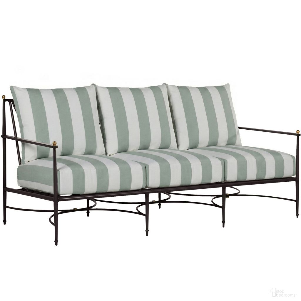 The appearance of Roma Wrought Aluminum Outdoor Sofa In Cabana Mist Stripe designed by Summer Classics in the traditional interior design. This cabana mist stripe piece of furniture was selected by 1StopBedrooms from Roma Collection to add a touch of cosiness and style into your home. Sku: 366731+C607P15055W15055. Material: Aluminum.