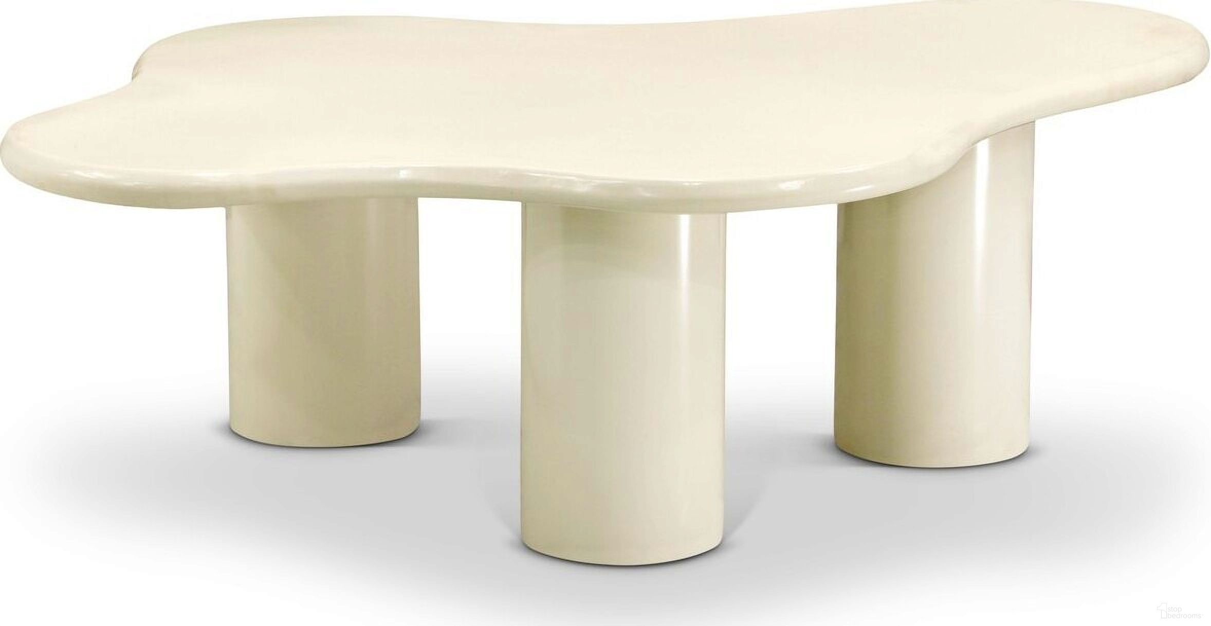 The appearance of Romaine Coffee Table In Cream designed by Meridian in the modern / contemporary interior design. This cream piece of furniture  was selected by 1StopBedrooms from Romaine Collection to add a touch of cosiness and style into your home. Sku: 278Cream-CT Box 1/2 (Top);278Cream-CT Box 2/2 (Base). Material: Iron.