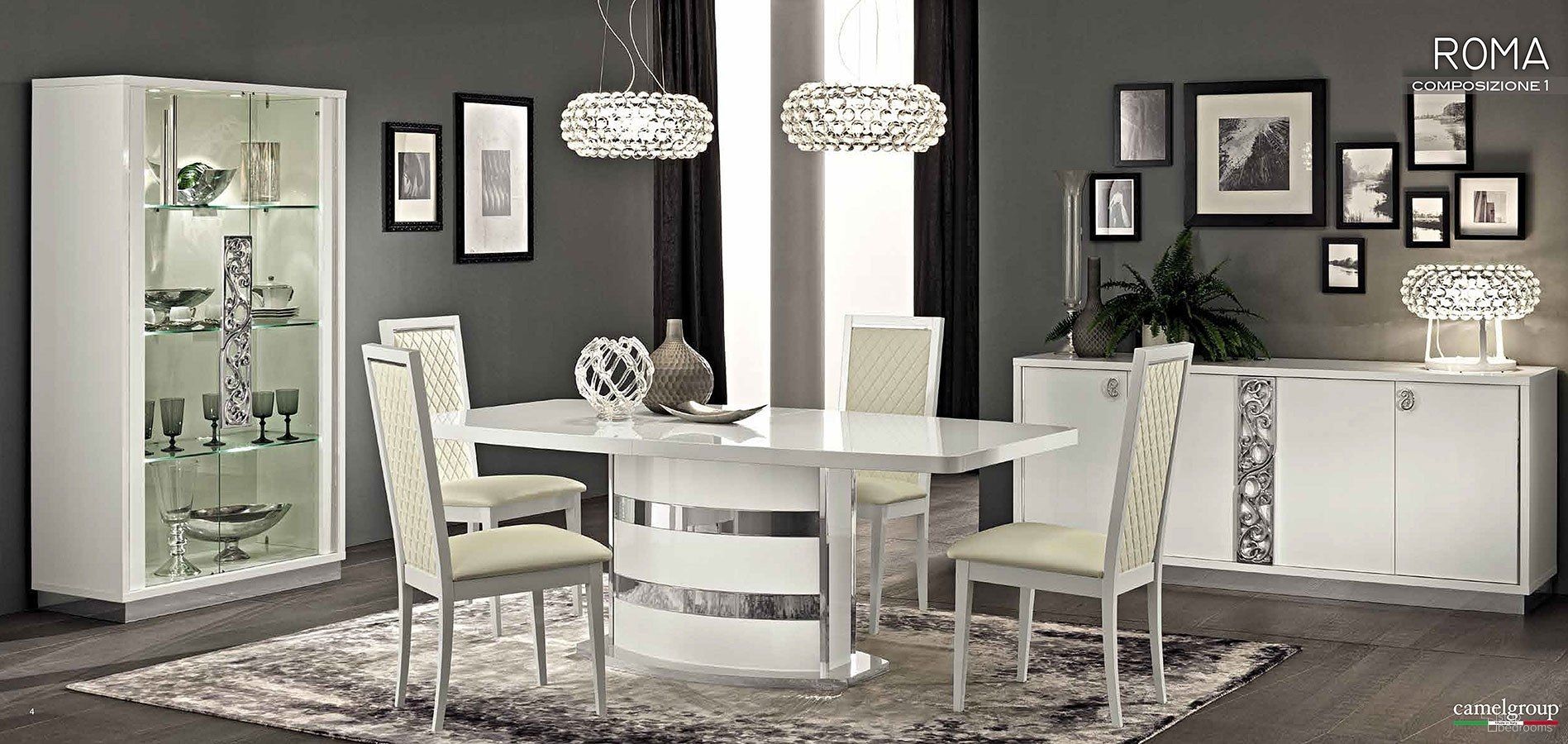 The appearance of Roma Dining Room Set (White) designed by ESF in the modern / contemporary interior design. This white piece of furniture was selected by 1StopBedrooms from Roma Collection to add a touch of cosiness and style into your home. Sku: ROMATABLEWHITE;ROMACHAIRWHITE. Table Base Style: Pedestal. Material: MDF. Table Top Shape: Rectangular. Size: 41" x 97".