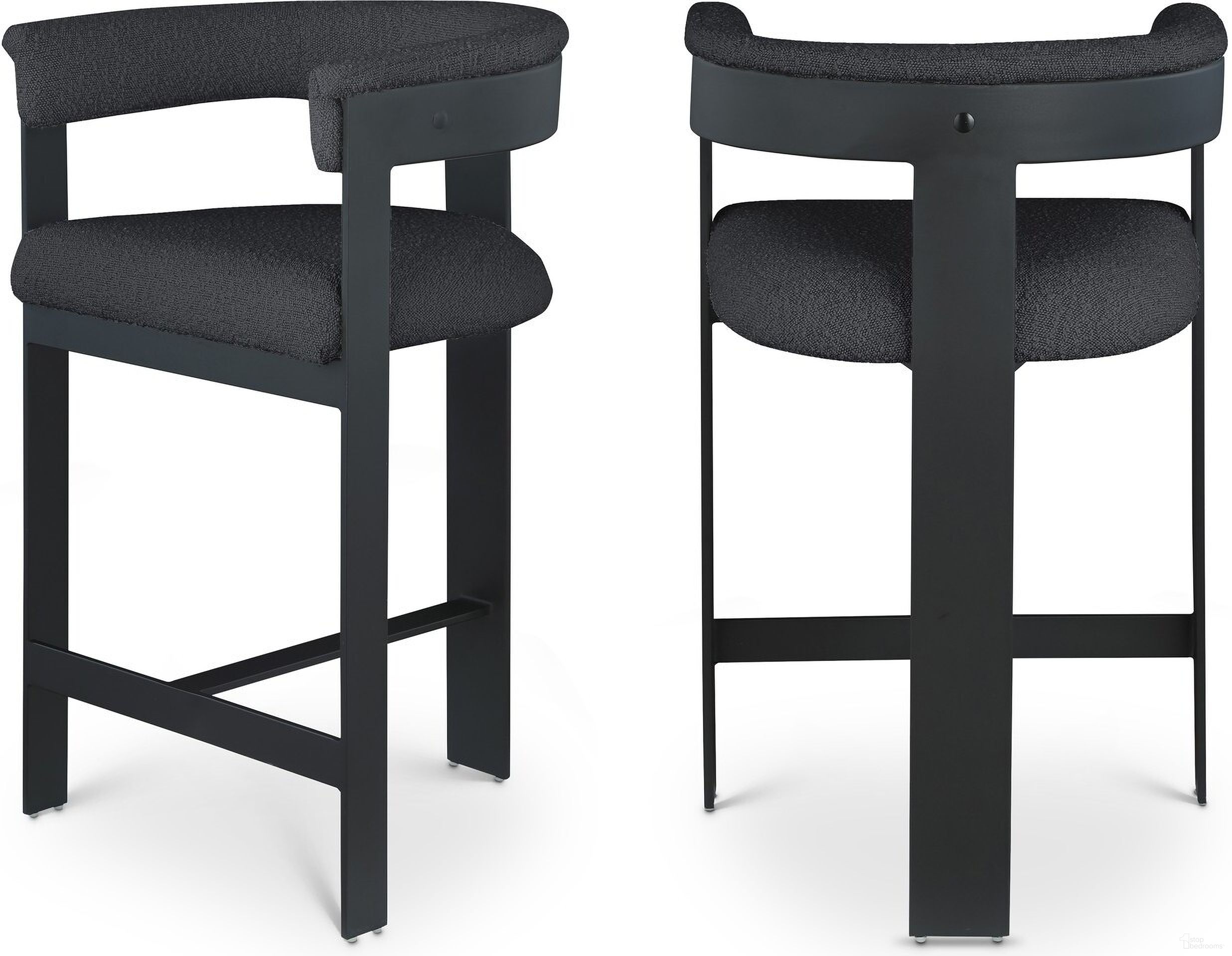 The appearance of Romeo Boucle Fabric Counter Stool Set of 2 In Black designed by Meridian in the modern / contemporary interior design. This black piece of furniture was selected by 1StopBedrooms from Romeo Collection to add a touch of cosiness and style into your home. Sku: 415Black-C. Material: Wood.
