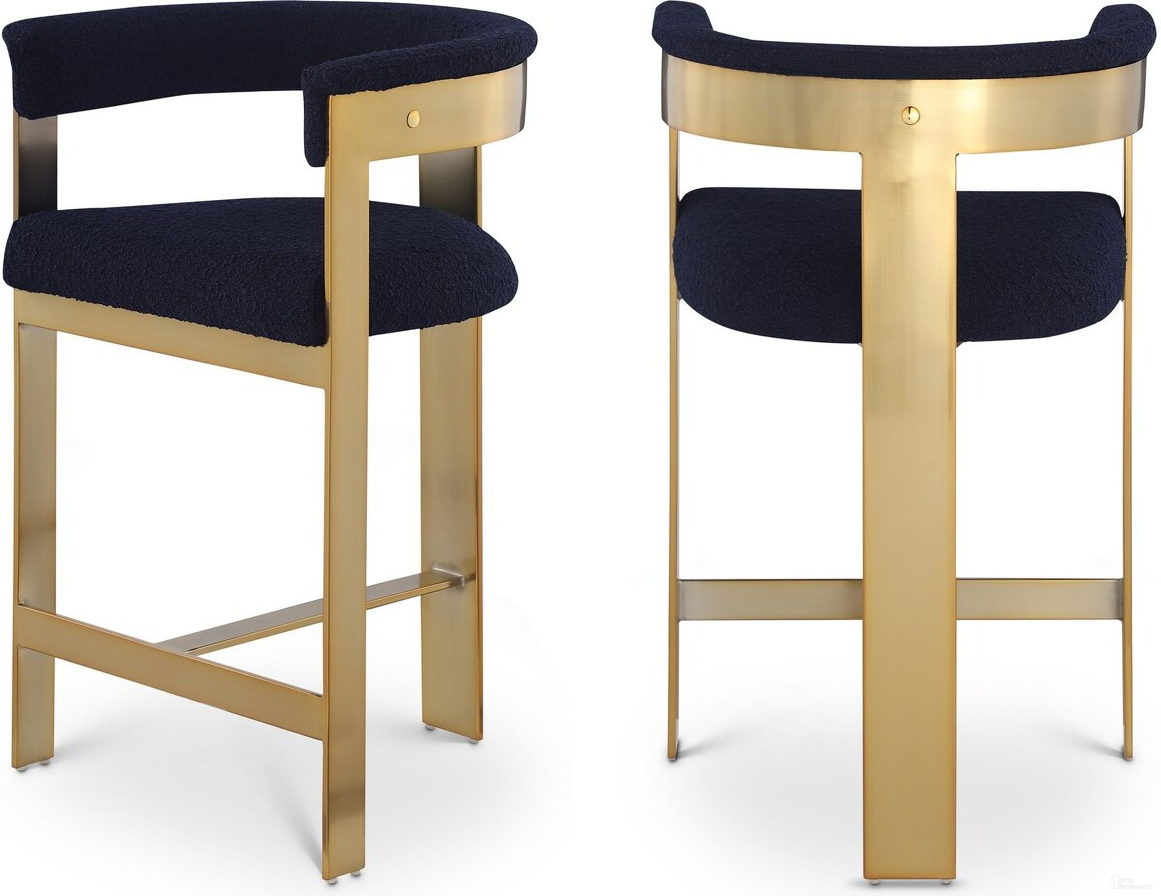 The appearance of Romeo Boucle Fabric Counter Stool Set of 2 In Navy designed by Meridian in the modern / contemporary interior design. This navy piece of furniture was selected by 1StopBedrooms from Romeo Collection to add a touch of cosiness and style into your home. Sku: 876Navy-C. Material: Wood.