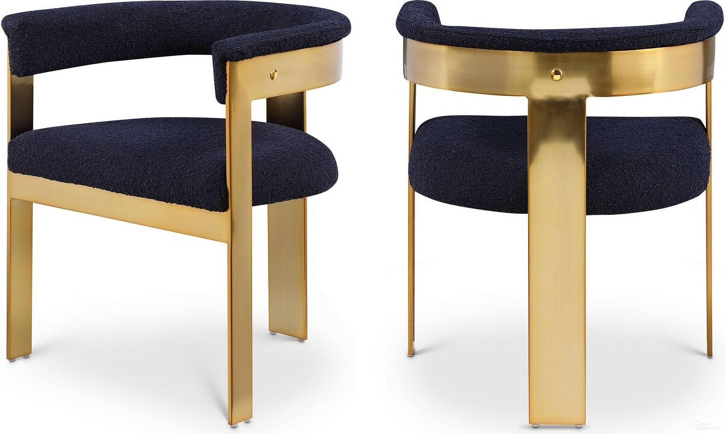 The appearance of Romeo Boucle Fabric Dining Chair Set of 2 In Navy designed by Meridian in the modern / contemporary interior design. This navy piece of furniture was selected by 1StopBedrooms from Romeo Collection to add a touch of cosiness and style into your home. Sku: 832Navy-C. Material: Wood. Chair Type: Arm Chair.