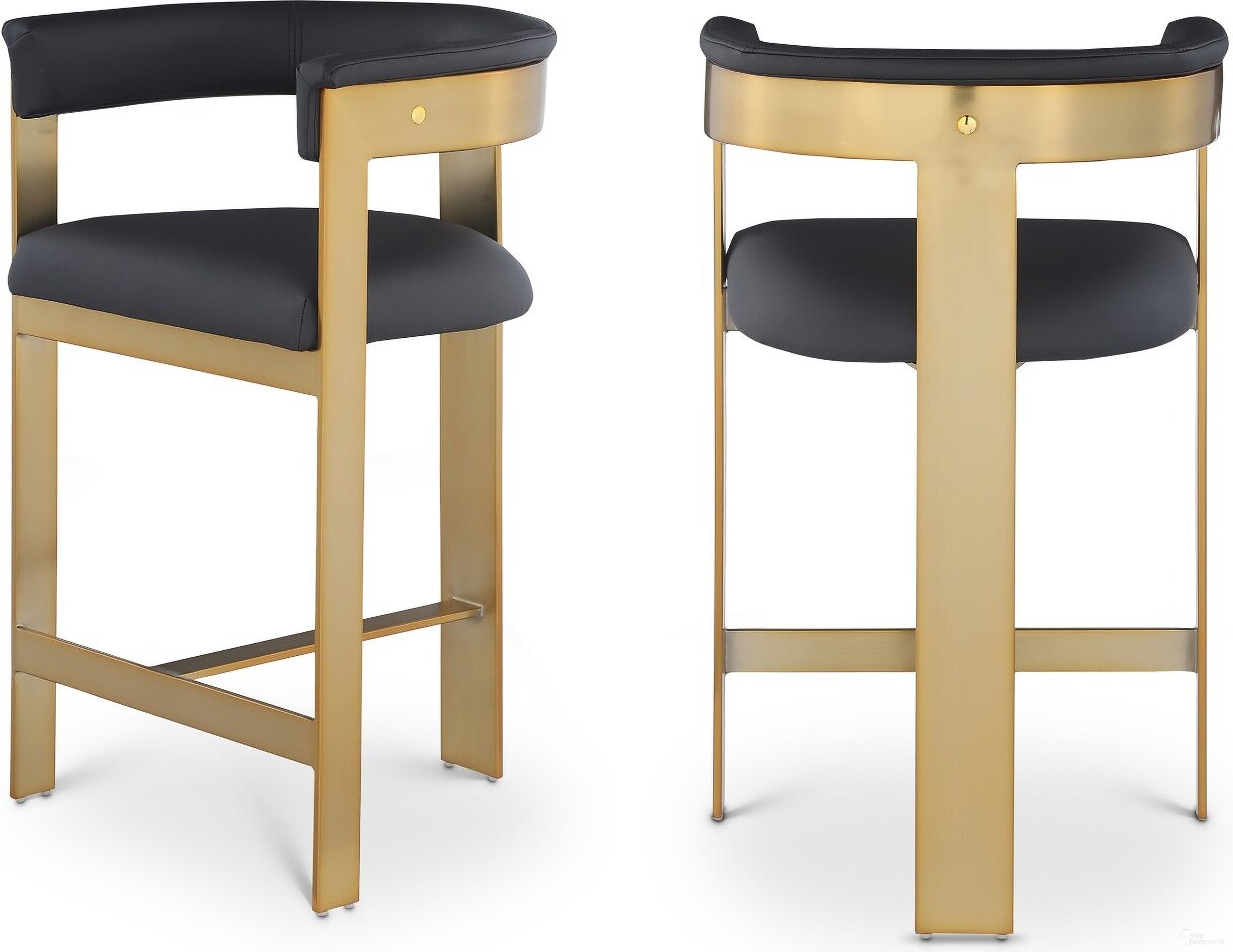 The appearance of Romeo Vegan Leather Counter Stool Set of 2 In Black/Brushed Gold designed by Meridian in the modern / contemporary interior design. This black piece of furniture was selected by 1StopBedrooms from Romeo Collection to add a touch of cosiness and style into your home. Sku: 875Black-C. Material: Wood.