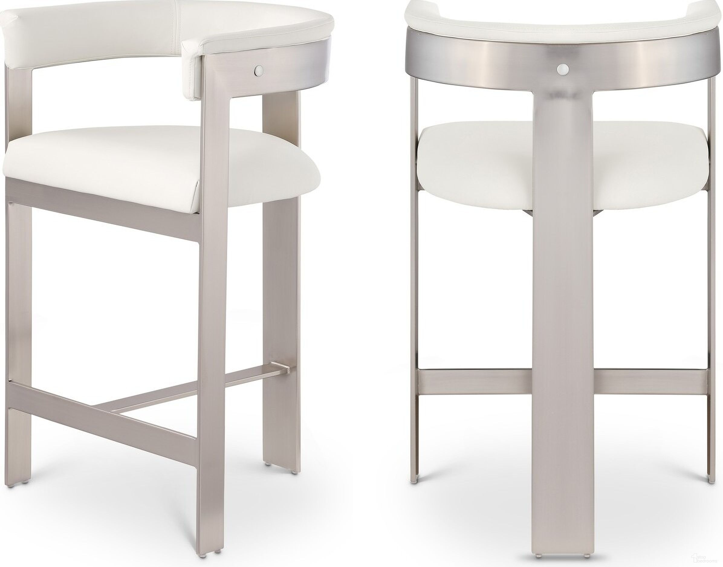 The appearance of Romeo Vegan Leather Counter Stool Set of 2 In Cream/Brushed Chrome designed by Meridian in the modern / contemporary interior design. This cream piece of furniture was selected by 1StopBedrooms from Romeo Collection to add a touch of cosiness and style into your home. Sku: 738Cream-C. Material: Wood.
