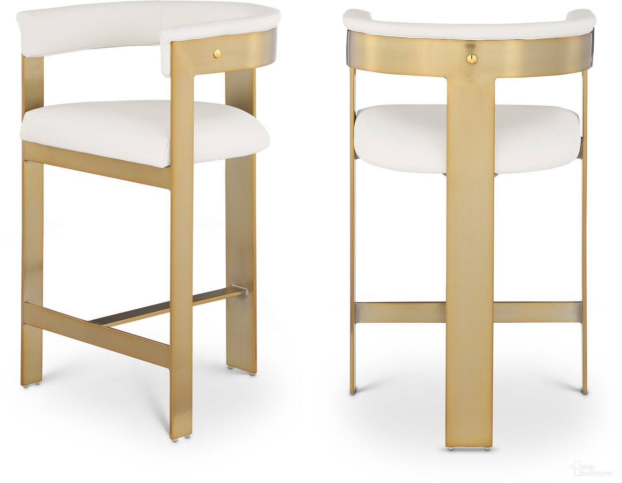 The appearance of Romeo Vegan Leather Counter Stool Set of 2 In Cream/Brushed Gold designed by Meridian in the modern / contemporary interior design. This cream piece of furniture  was selected by 1StopBedrooms from Romeo Collection to add a touch of cosiness and style into your home. Sku: 875Cream-C. Material: Wood.