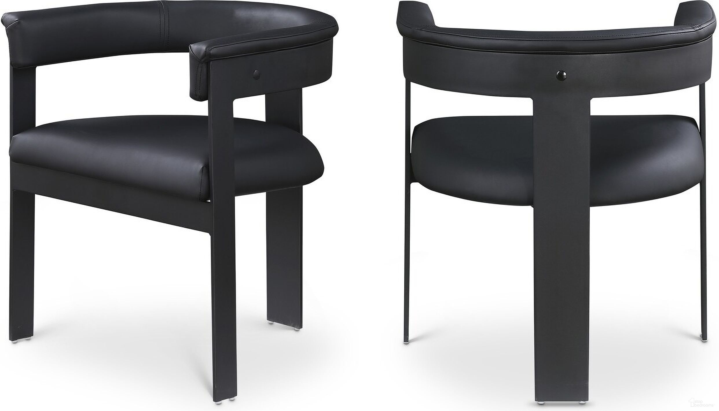 The appearance of Romeo Vegan Leather Dining Chair Set of 2 In Black/Matte Black Powder Coating designed by Meridian in the modern / contemporary interior design. This black piece of furniture was selected by 1StopBedrooms from Romeo Collection to add a touch of cosiness and style into your home. Sku: 470Black-C. Material: Wood. Chair Type: Arm Chair.