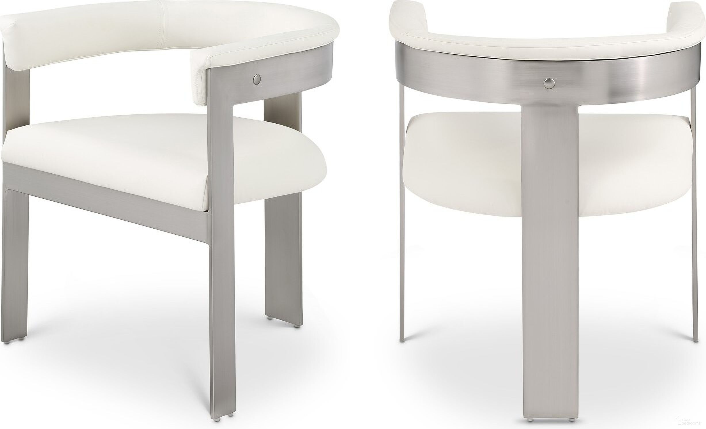The appearance of Romeo Vegan Leather Dining Chair Set of 2 In Cream/Brushed Chrome designed by Meridian in the modern / contemporary interior design. This cream piece of furniture was selected by 1StopBedrooms from Romeo Collection to add a touch of cosiness and style into your home. Sku: 726Cream-C. Material: Wood. Chair Type: Arm Chair.