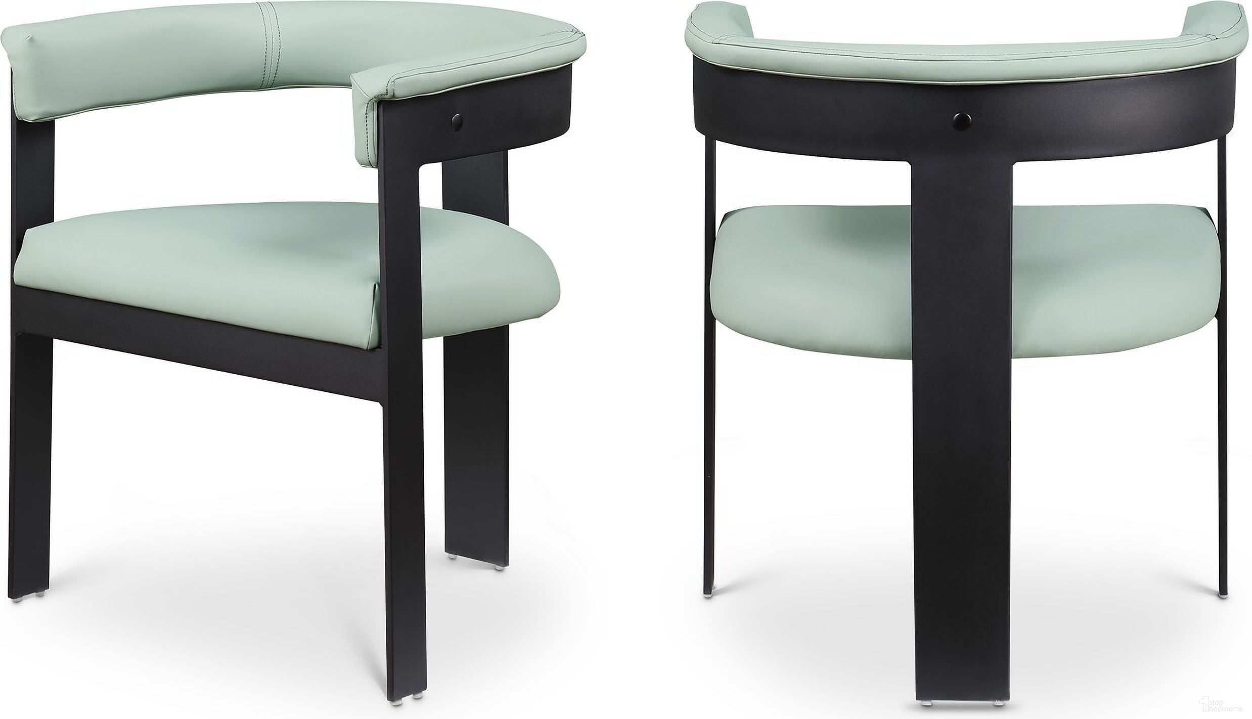 The appearance of Romeo Vegan Leather Dining Chair Set of 2 In Teal designed by Meridian in the modern / contemporary interior design. This mint piece of furniture was selected by 1StopBedrooms from Romeo Collection to add a touch of cosiness and style into your home. Sku: 470Mint-C. Material: Wood. Chair Type: Arm Chair.