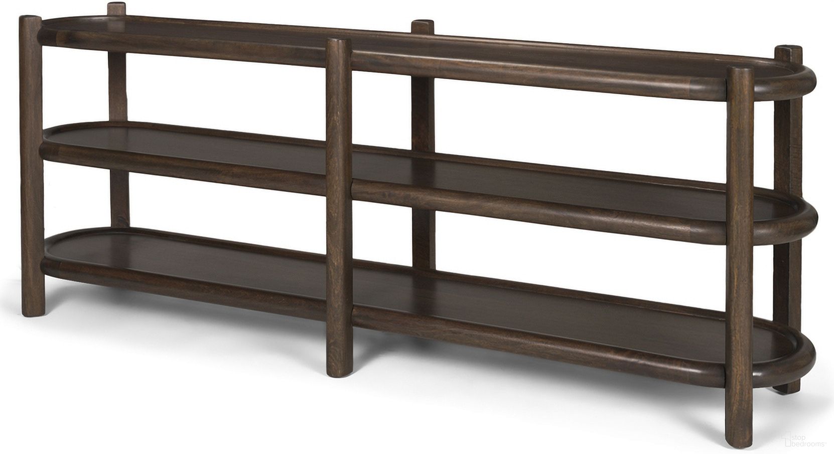 The appearance of Romi Wood with 3 Shelves Oval Console Table In Dark Brown designed by Mercana in the modern / contemporary interior design. This dark brown piece of furniture was selected by 1StopBedrooms from Romi Collection to add a touch of cosiness and style into your home. Sku: 70640. Material: Wood.