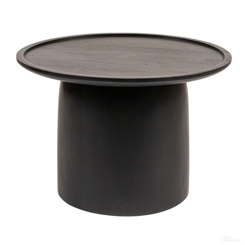 Romy Round Mango Wood Accent Table with Tapered Drum Base In Black