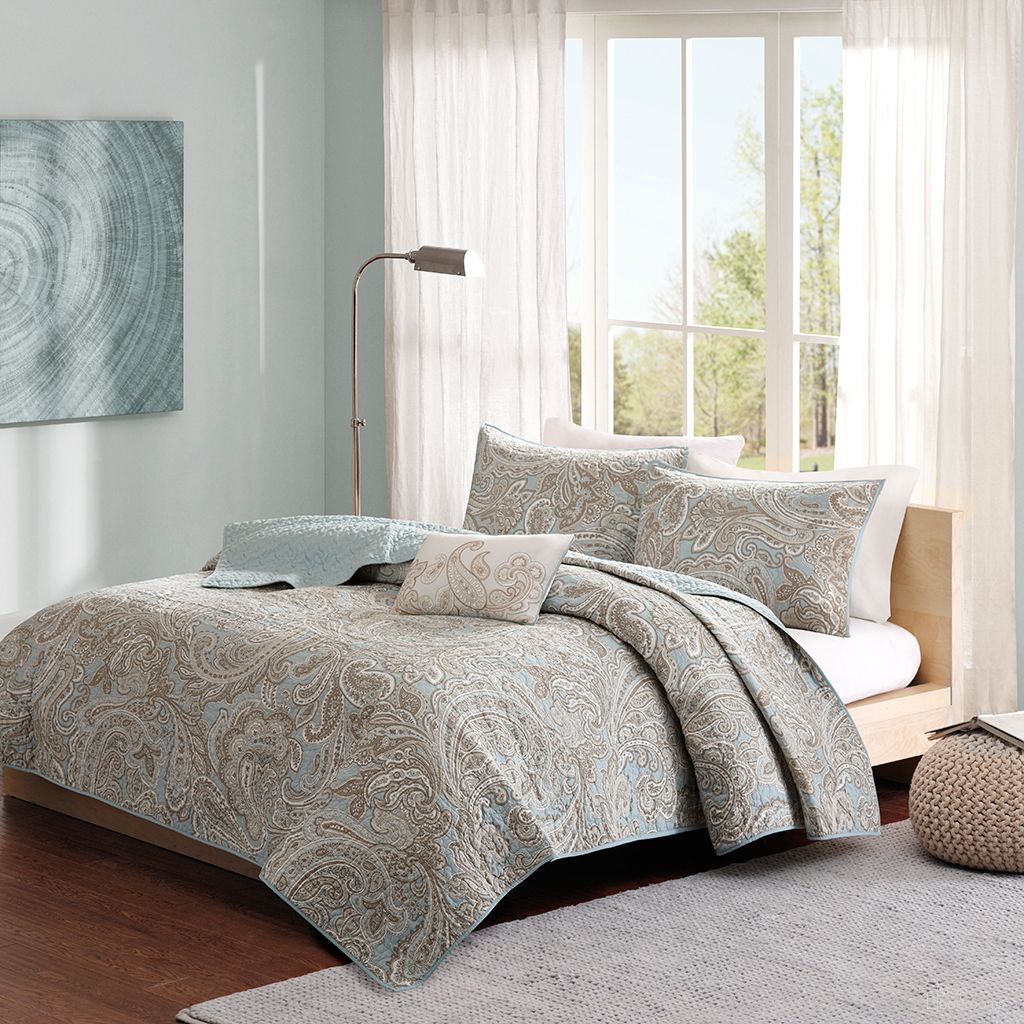 The appearance of Ronan 4 Piece Cotton Quilt Set with Trhow Pillow In Blue designed by Olliix in the transitional interior design. This blue piece of furniture was selected by 1StopBedrooms from Ronan Collection to add a touch of cosiness and style into your home. Sku: MPP13-050. Material: Polyester. Bed Size: King.